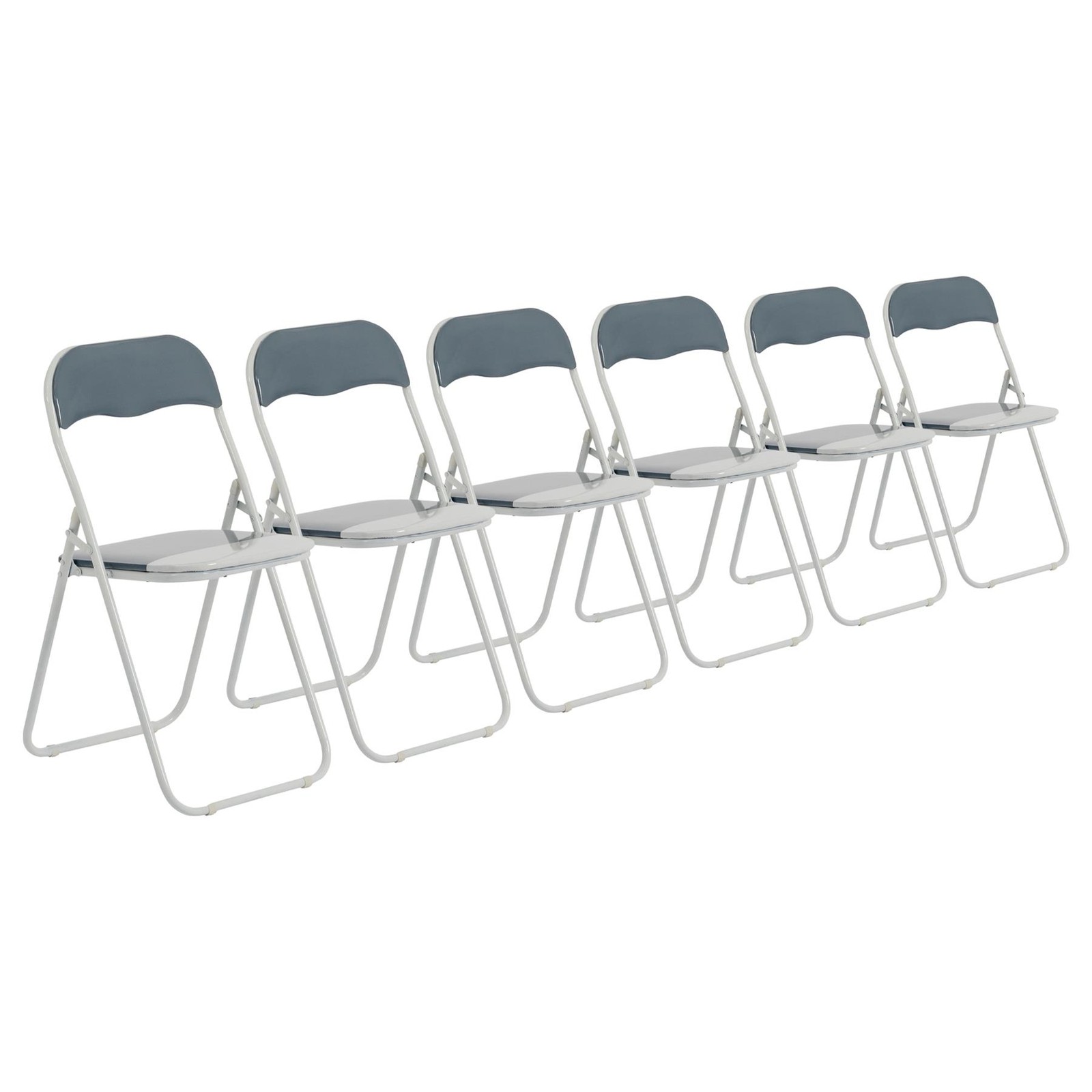 Folding Chairs Padded Faux Leather Studying Dining Office Chair Grey White x6