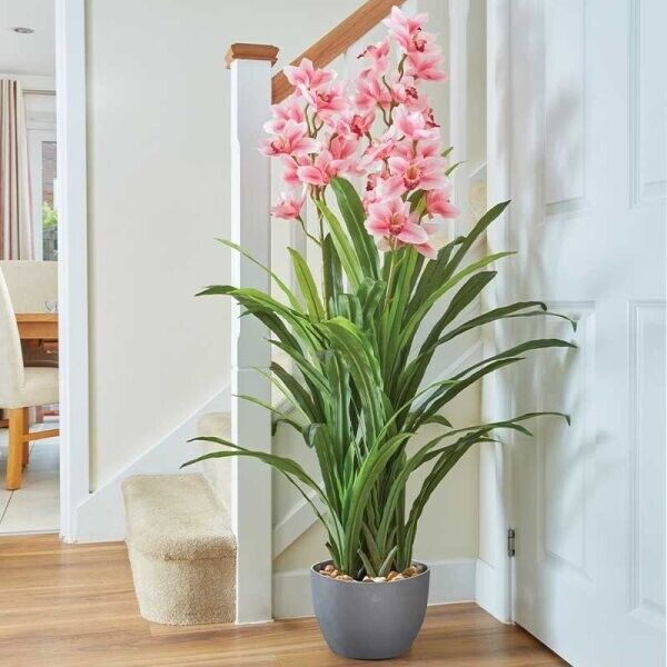 Artificial Orchid House Plant 140cm Large Fake Pink Flowers Potted Tree Home
