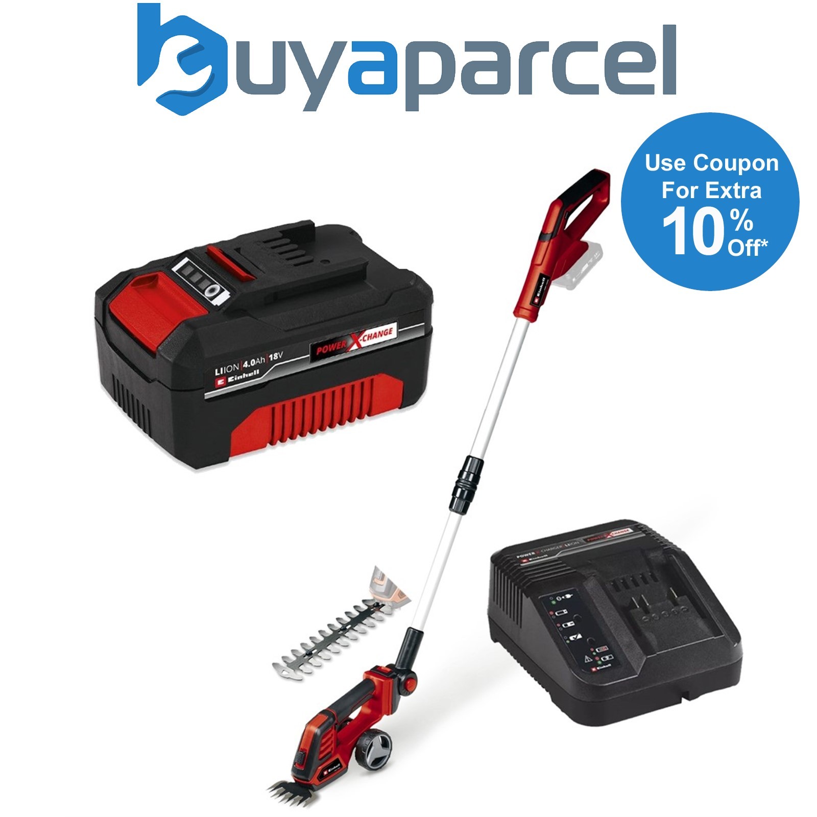 Einhell 18v Cordless Grass Shear Pruner Hedge Cutter GE-CG + 4Ah Battery Kit