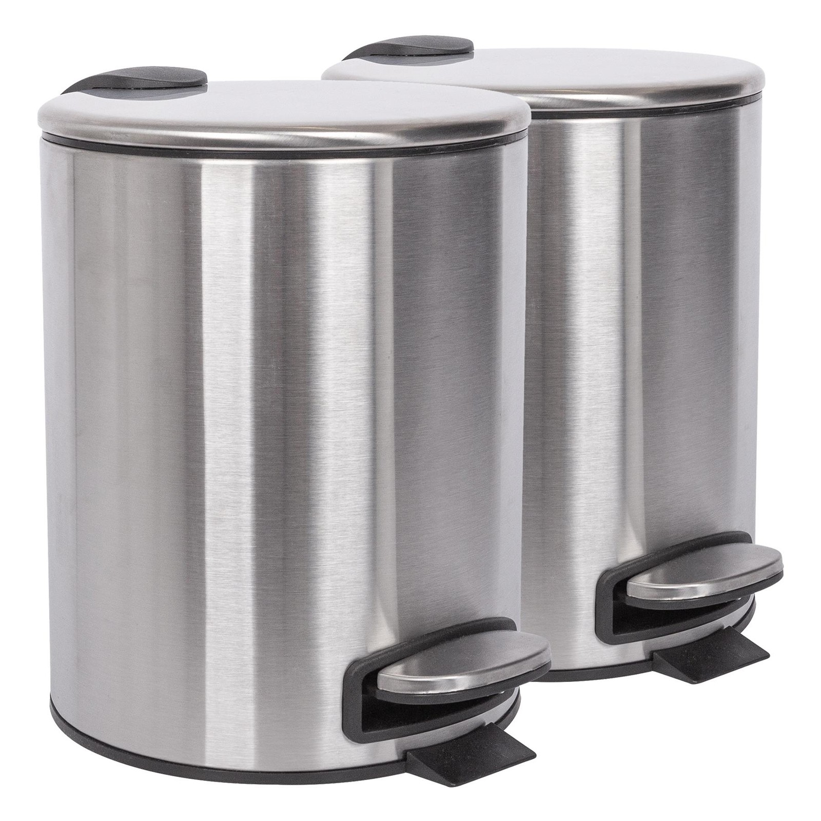 2x Brushed 5L Round Stainless Steel Pedal Bins Kitchen Bathroom Rubbish Bin