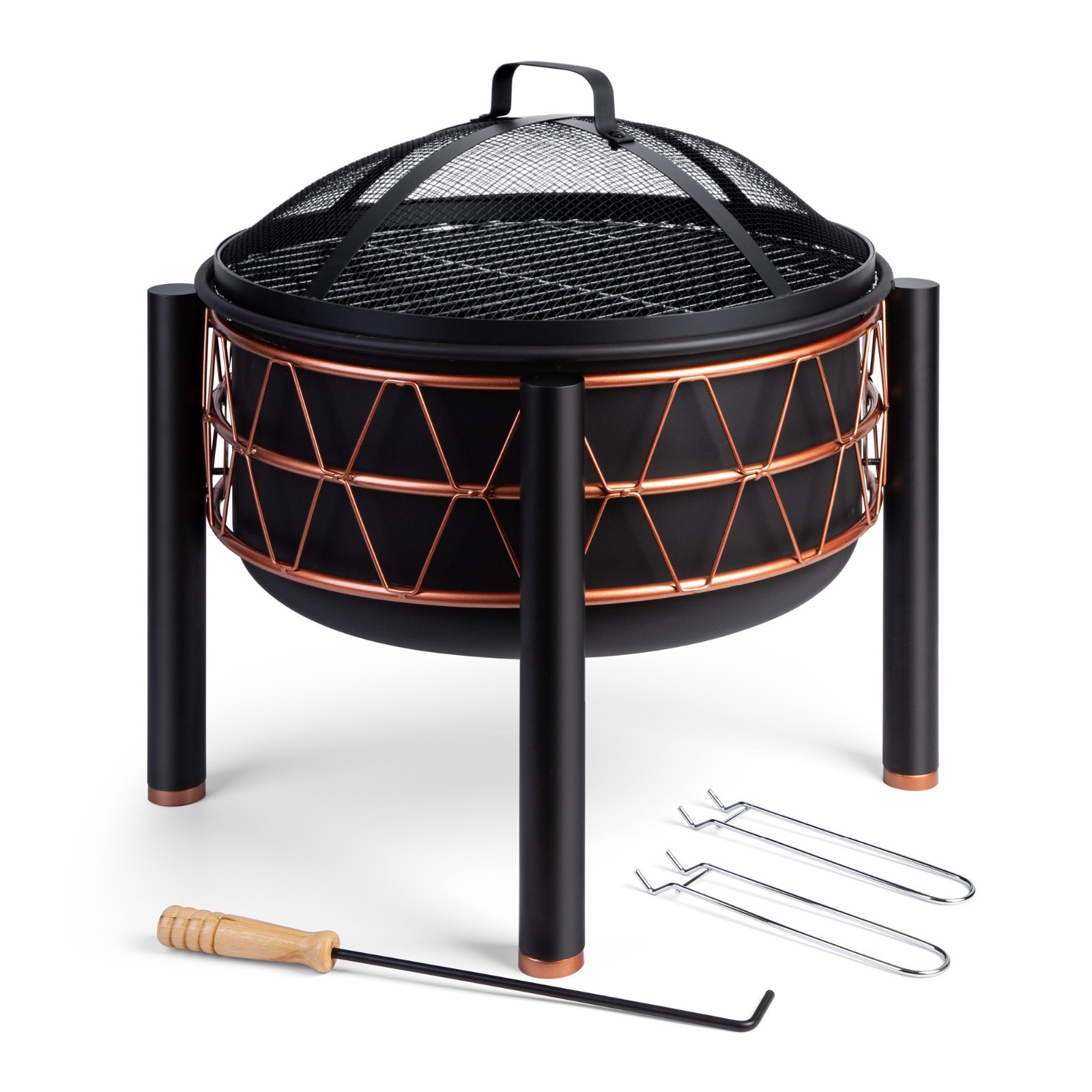 VonHaus Fire Pit, 2 in 1 Firepit with BBQ Cooking Grill for Garden & Patio