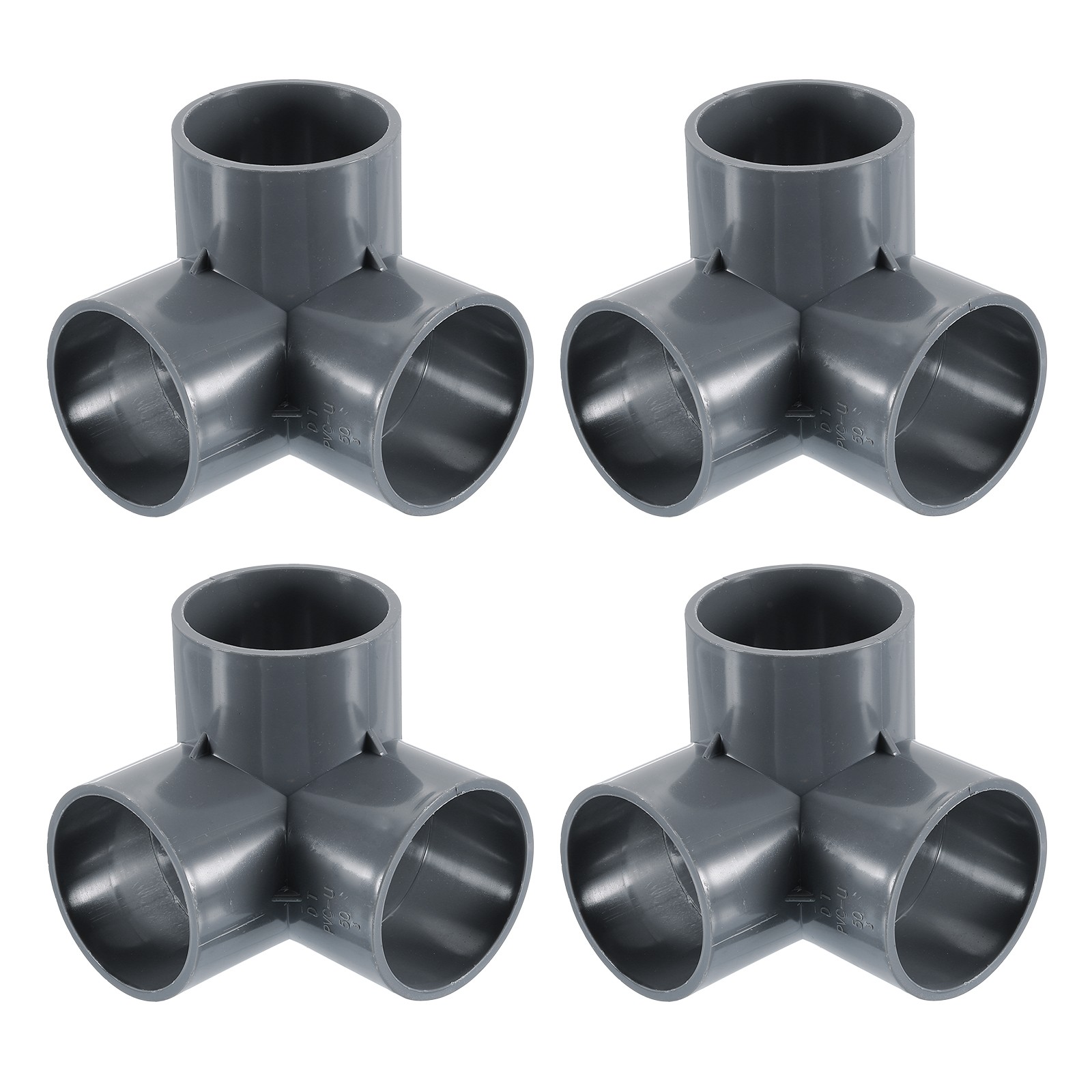 1-1/2" PVC Fittings, 4 Pcs 3 Way Elbow Connector Elbow PVC Corner Fitting, Grey