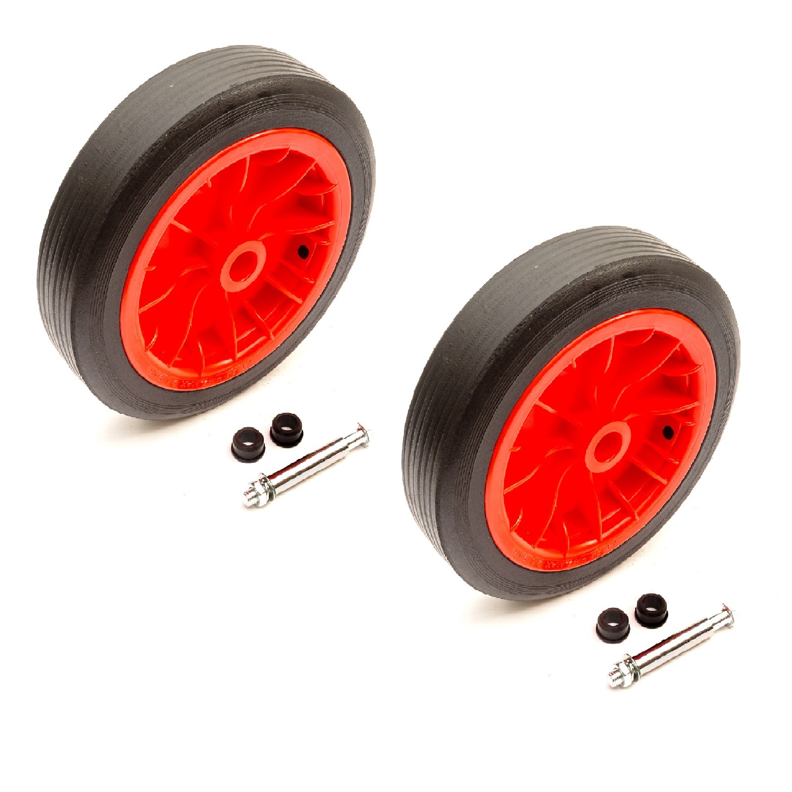 2x Heavy Duty 12'' Wheel & Solid Rubber Tyre Flat Free With Axle Set Wheelbarrow