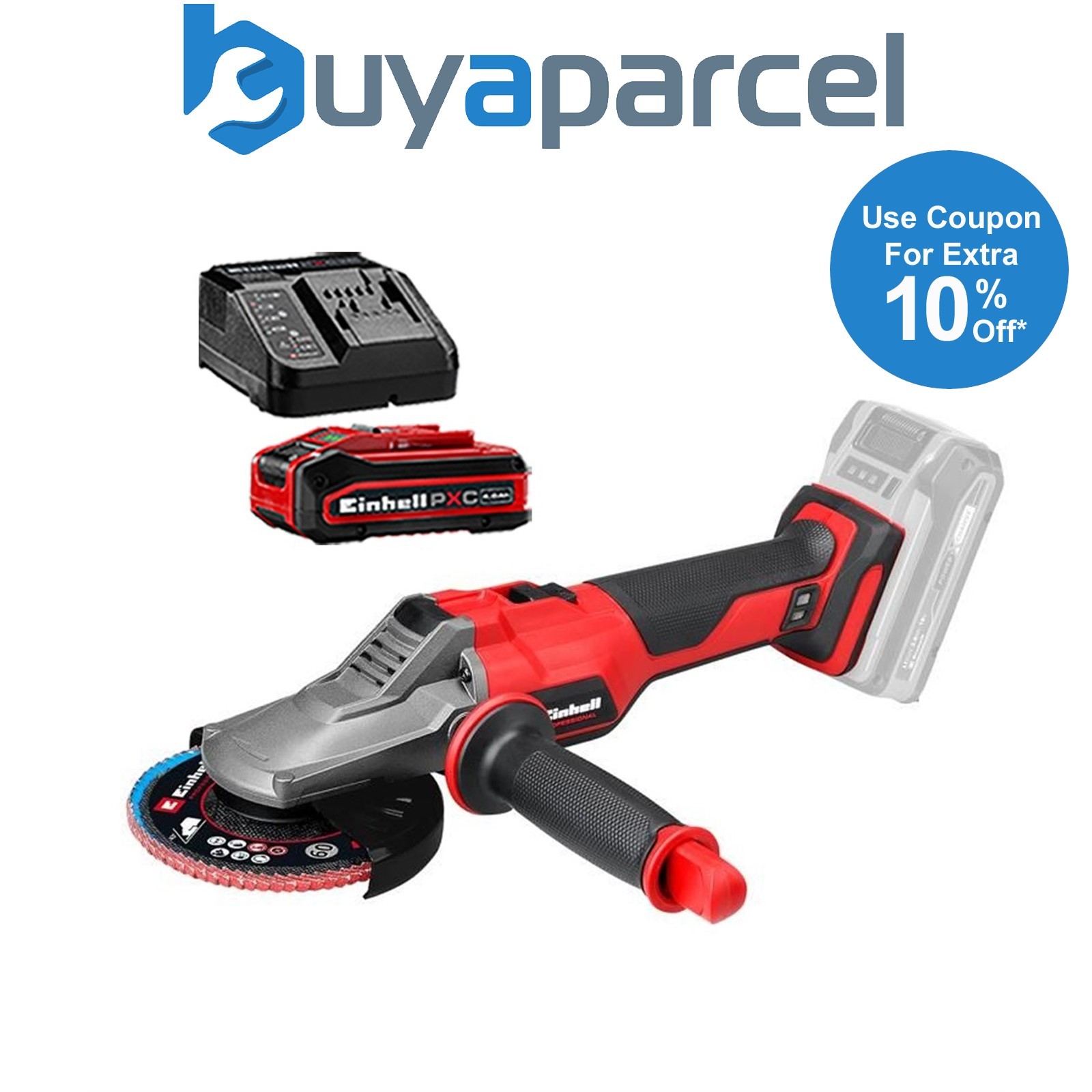 Einhell Professional 18v Flat Head Angle Grinder 125mm TP-AG 18/125 + 4AH Kit