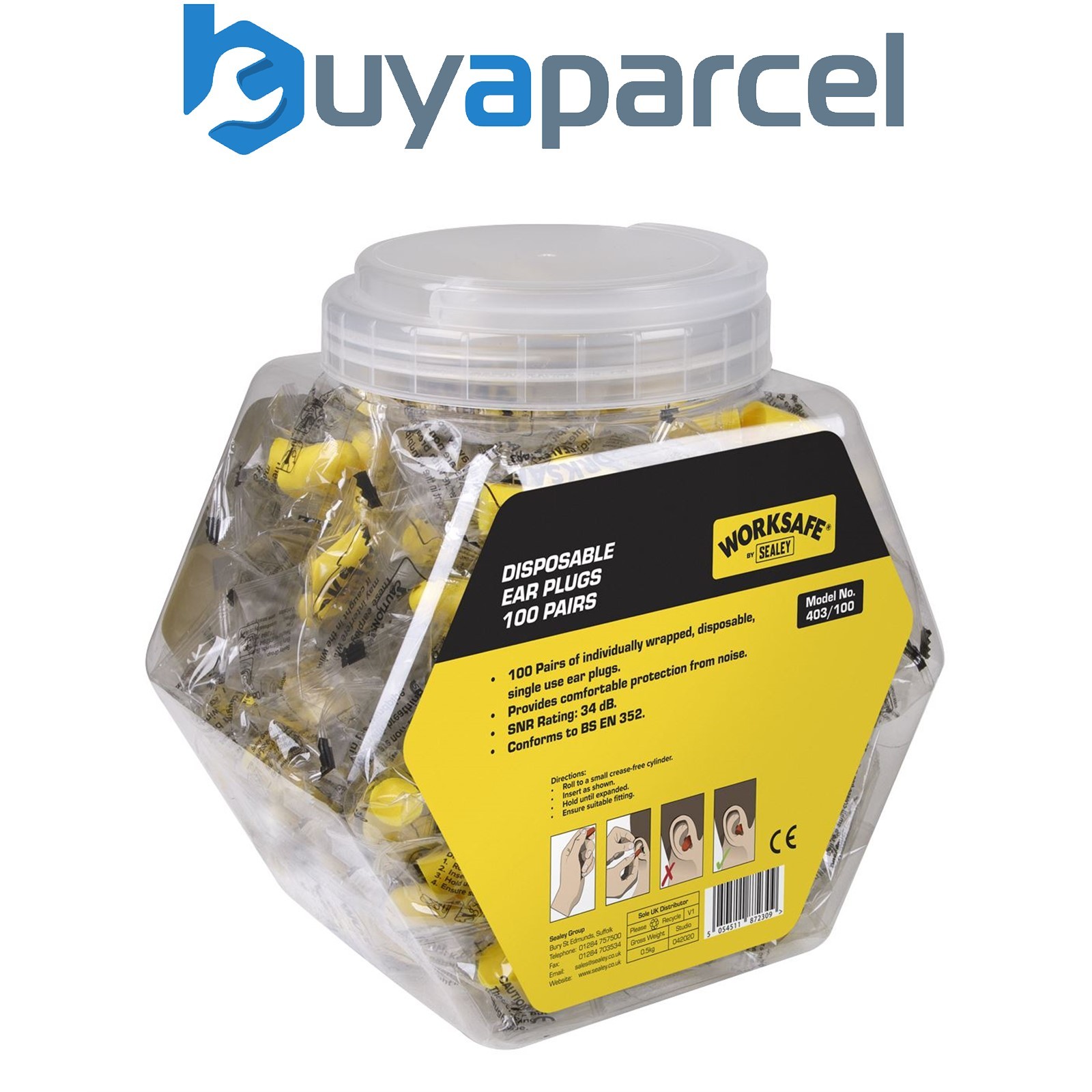 Sealey 403/100 Worksafe&reg; Disposable Ear Plugs - 100 Pairs