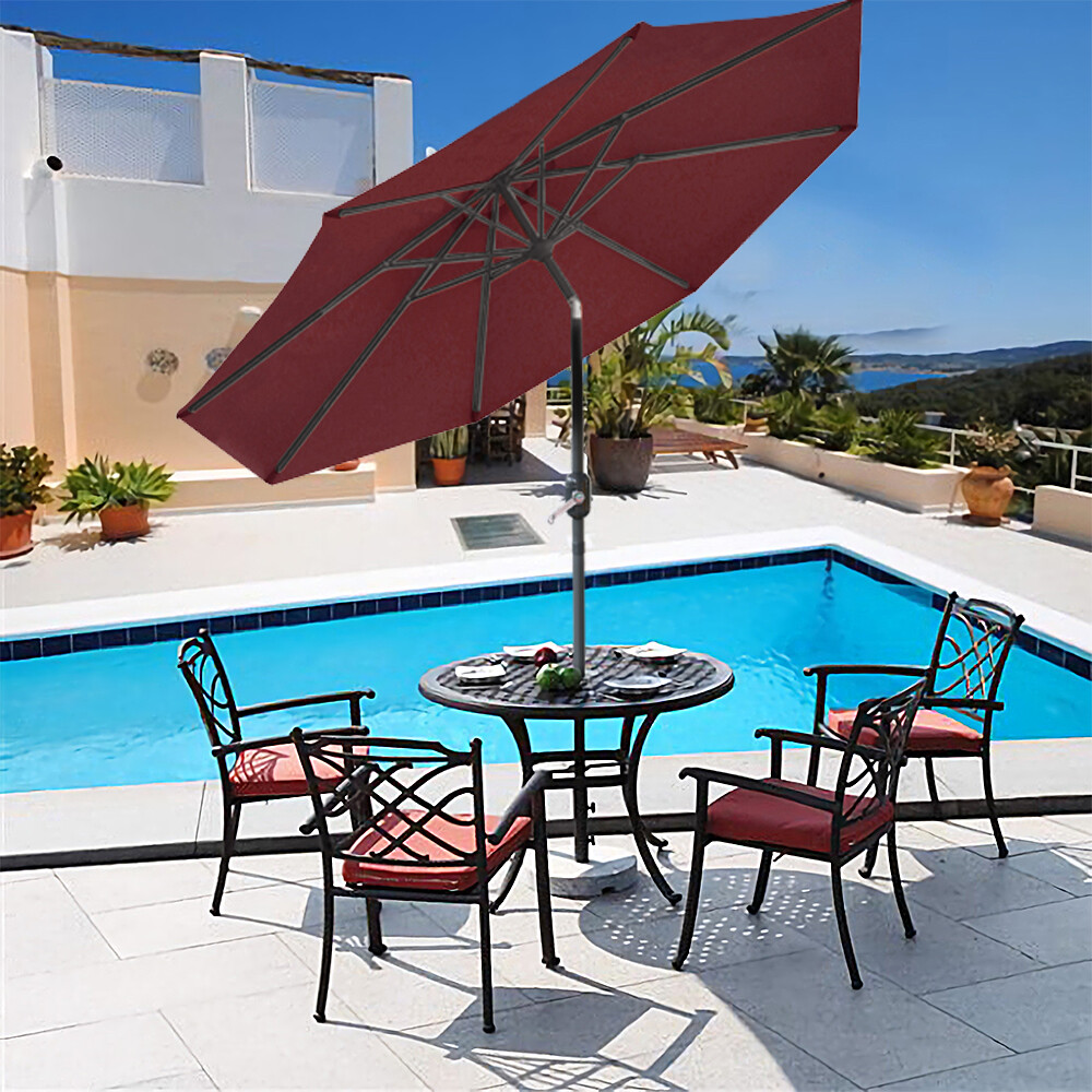 Garden Patio Umbrella Sun Shade Parasol With Winding Crank & Tilt 2.7m Wine Red