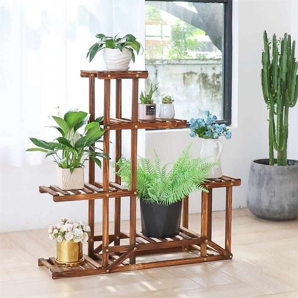 Strong Bearing Tiered Wood Plant Stand Outdoor Indoor 6 Tier Rack Bonsai Display