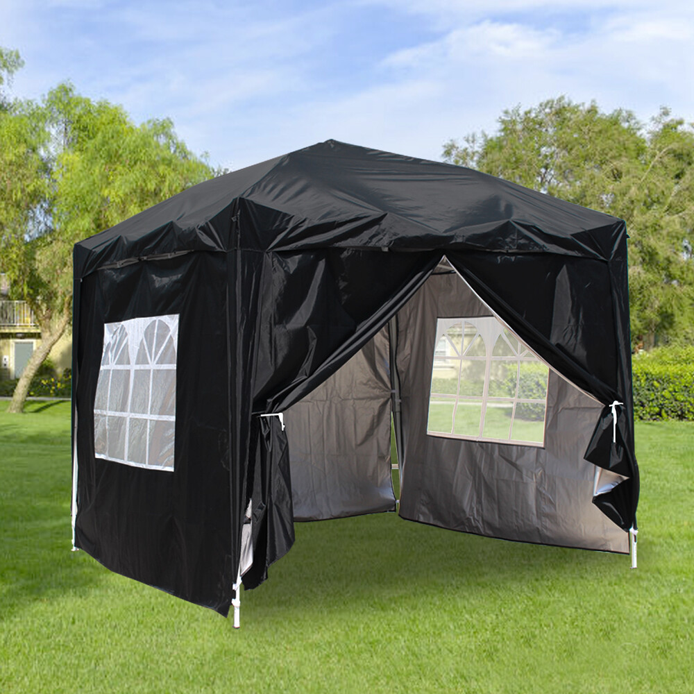 2.5x2.5m Outdoor Pop Up Gazebo Garden Marquee Tent with 4 Leg Weights Black