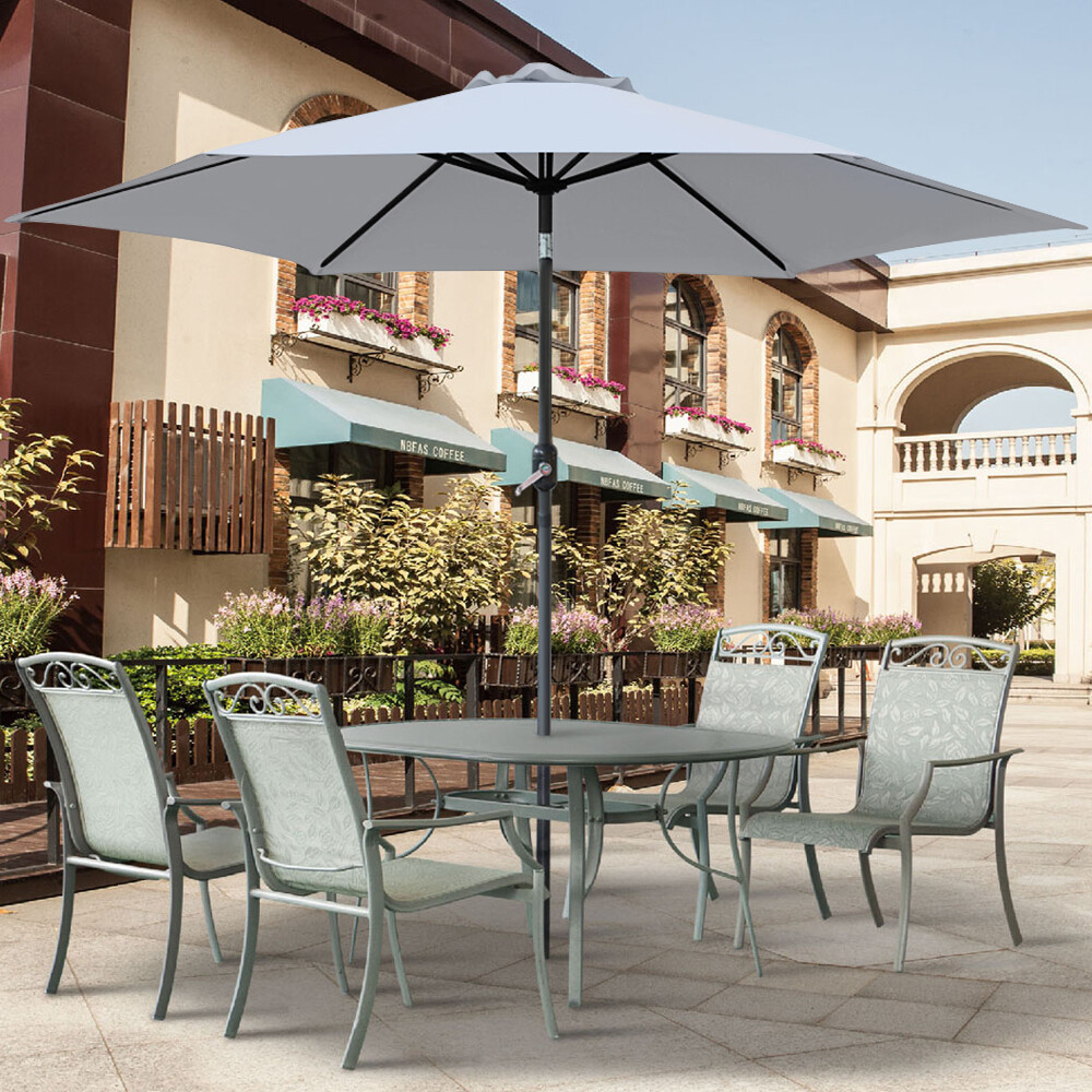 Garden Patio Umbrella Round Parasol Sun Shade Shelter Protection Tilt Grey 2.5M