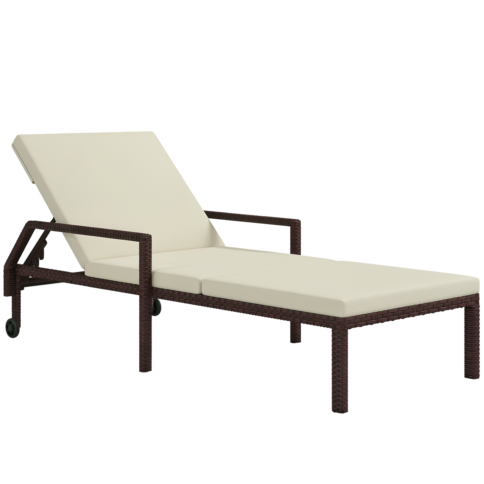 Outsunny Rattan Wicker Chaise Sun Lounger Garden w/ Adjustable Backrest & Wheels