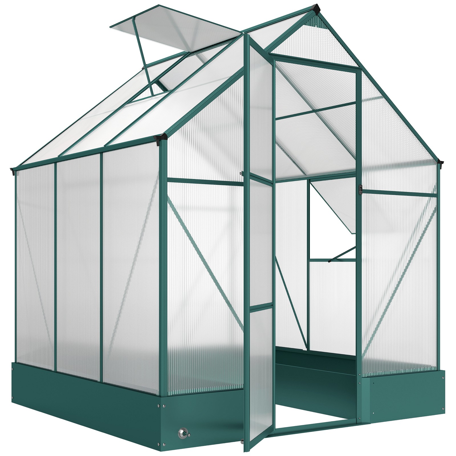 Outsunny Walk-in Greenhouse Garden Polycarbonate Aluminium w/ Smart Window 6x6ft