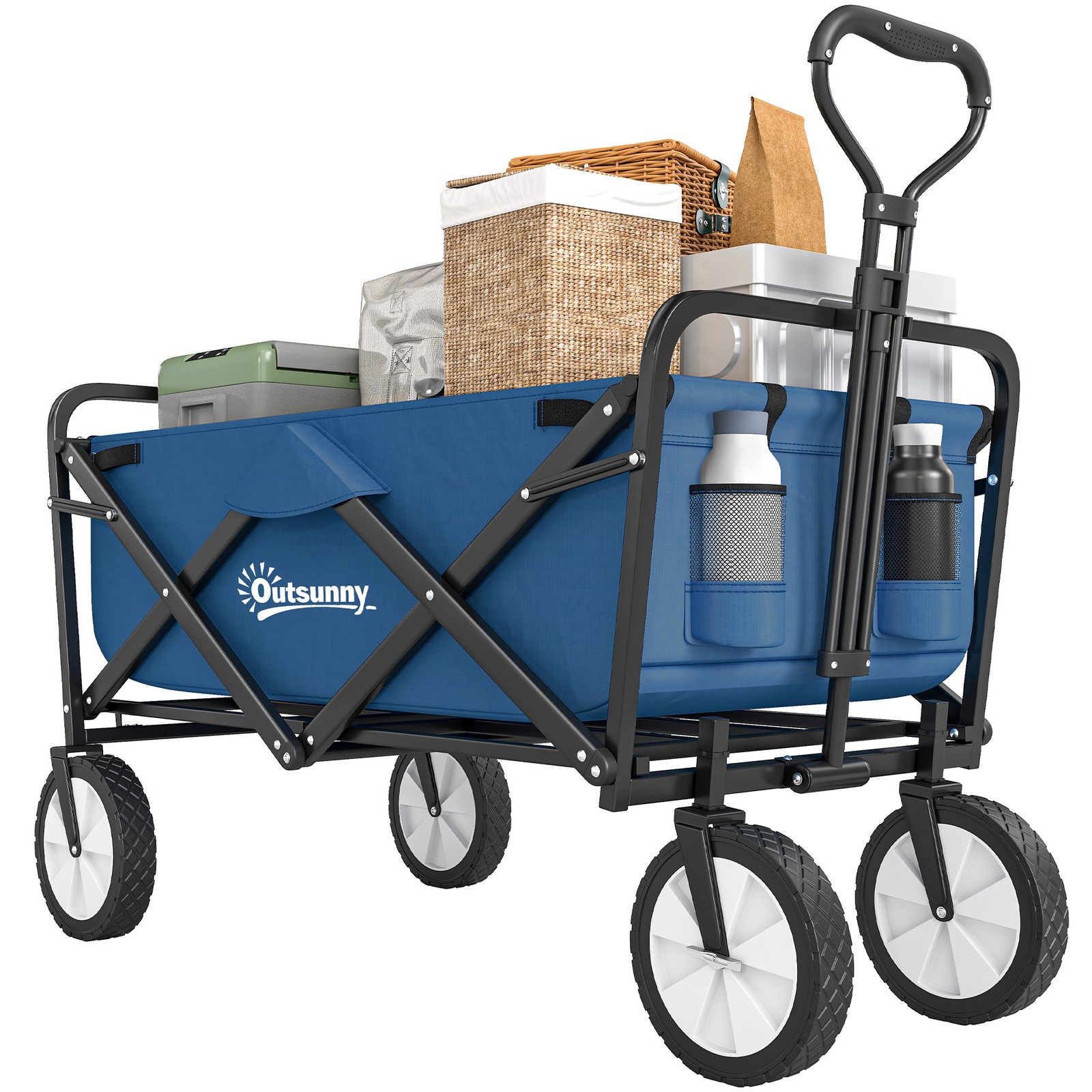 Outsunny Folding Outdoor Storage Trolley Cart Bag Telescopic Handle Brakes