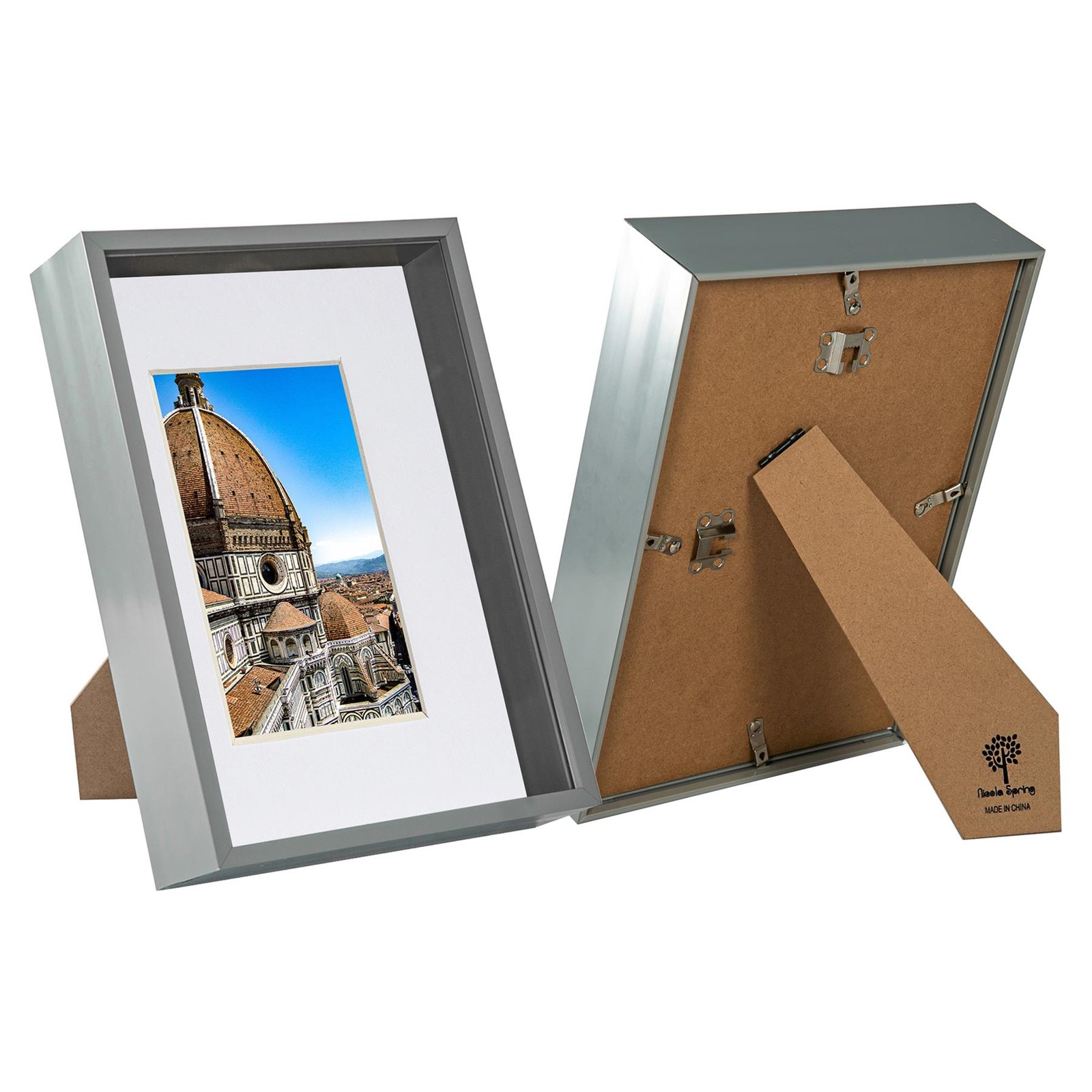 2x Grey A4 (8" x 12") 3D Deep Box Frames with White A5 Mount Shadow Display