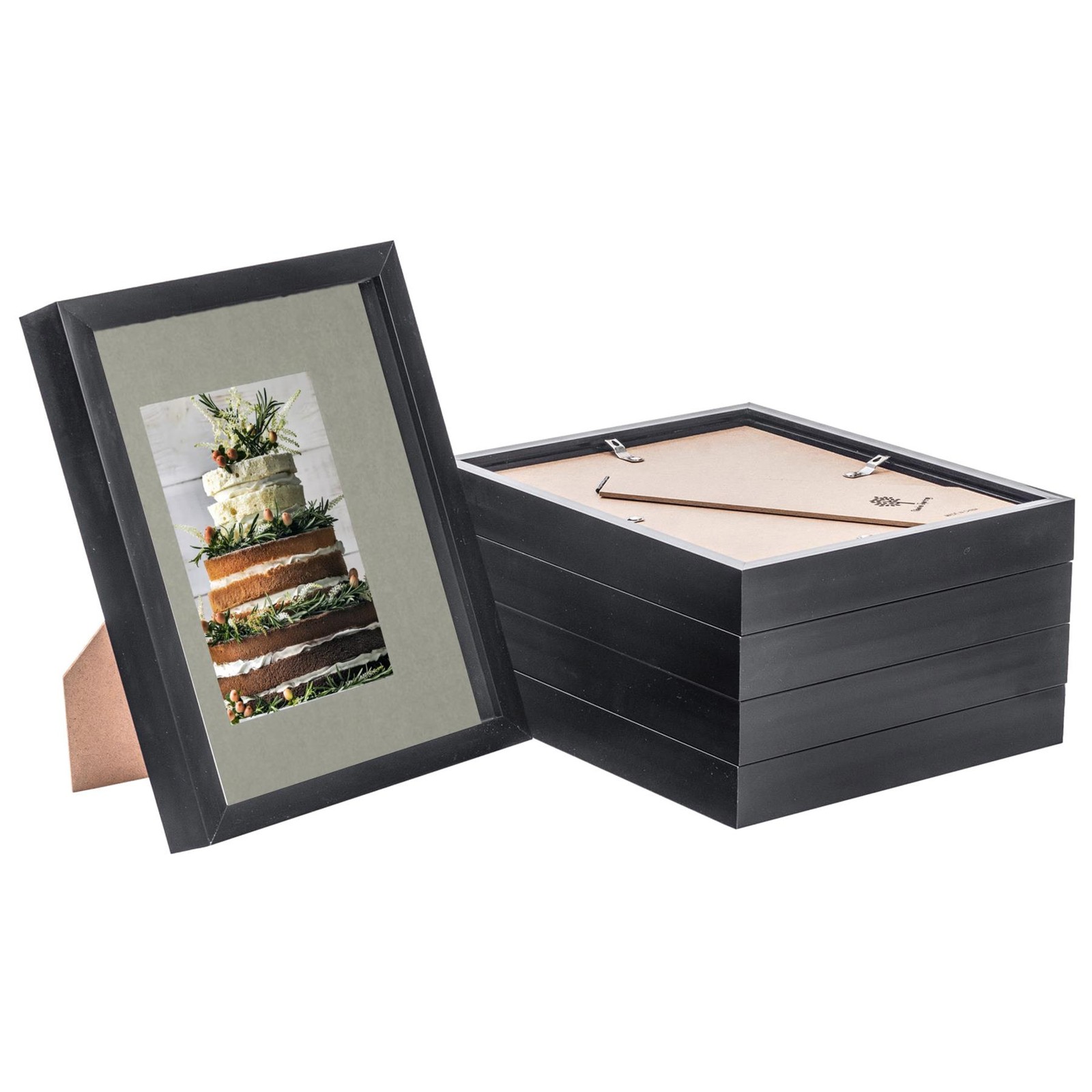 5x 3D Box Photo Frames Picture Display 8 x 10" with 4 x 6" Mount Black/Grey