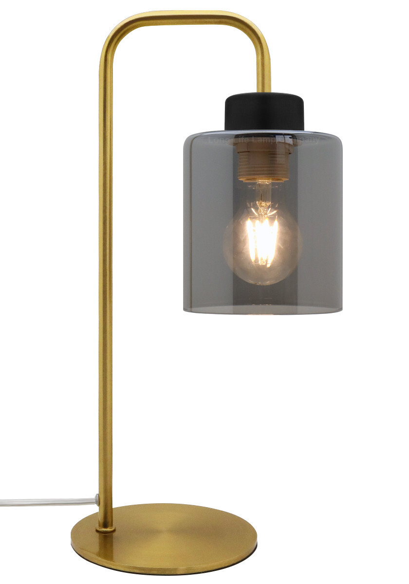 Modern Brass Table Lamp Smoked Grey Glass Shade Bedside Light Desk Lamp T501