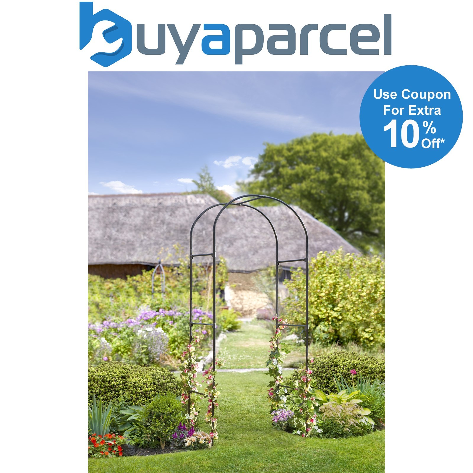 Smart Garden Chelsea Metal Black Garden Arch Pergola Grey Plant Support