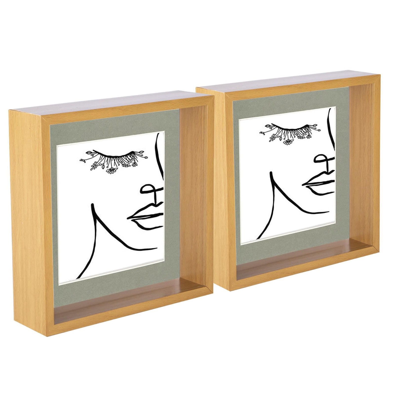 5x 3D Deep Box Photo Frames 8 x 8" with 6 x 6" Mount Light Wood/Grey