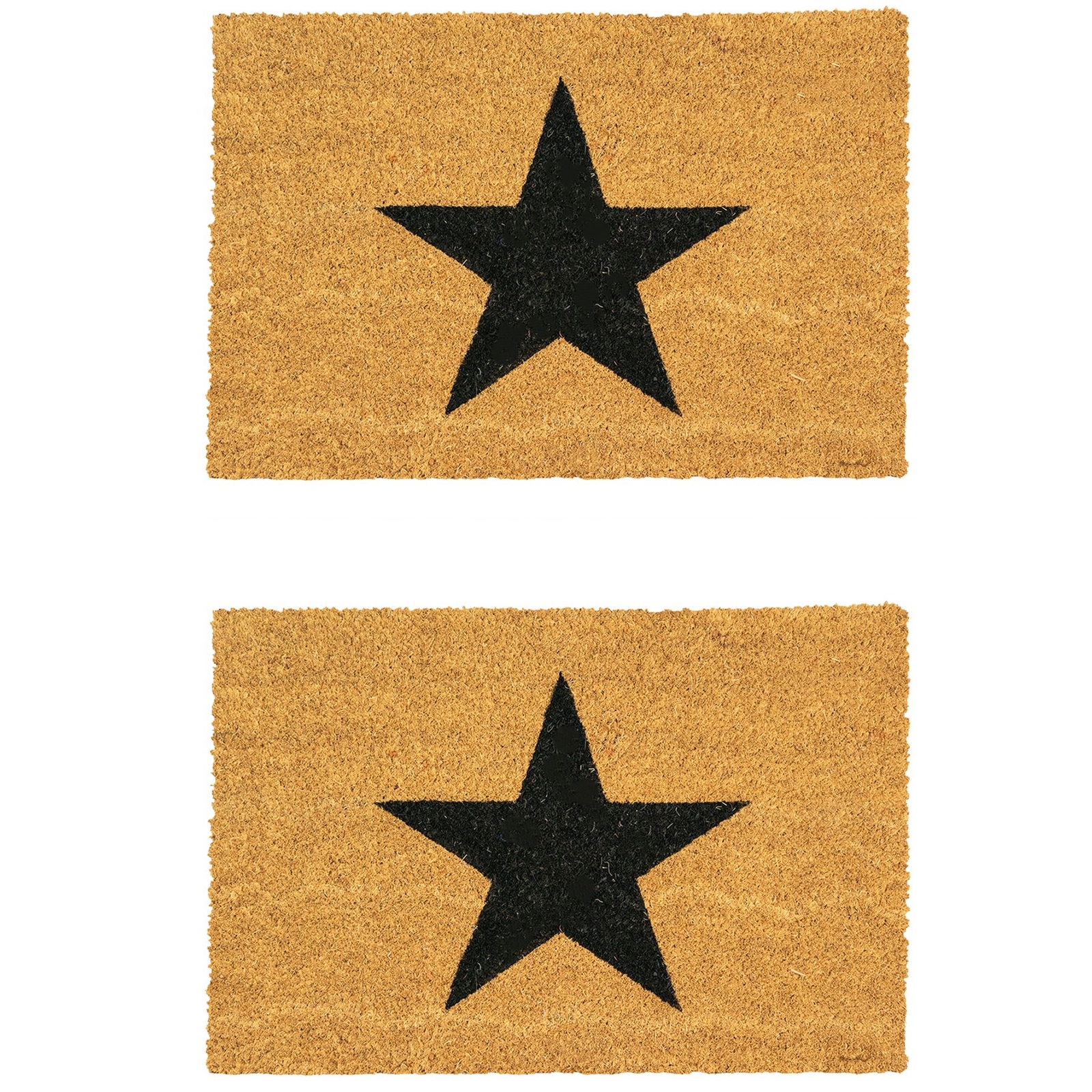 2x Coir Door Mats Natural Indoor Outdoor Welcome Mats 90 x 60cm Black Star