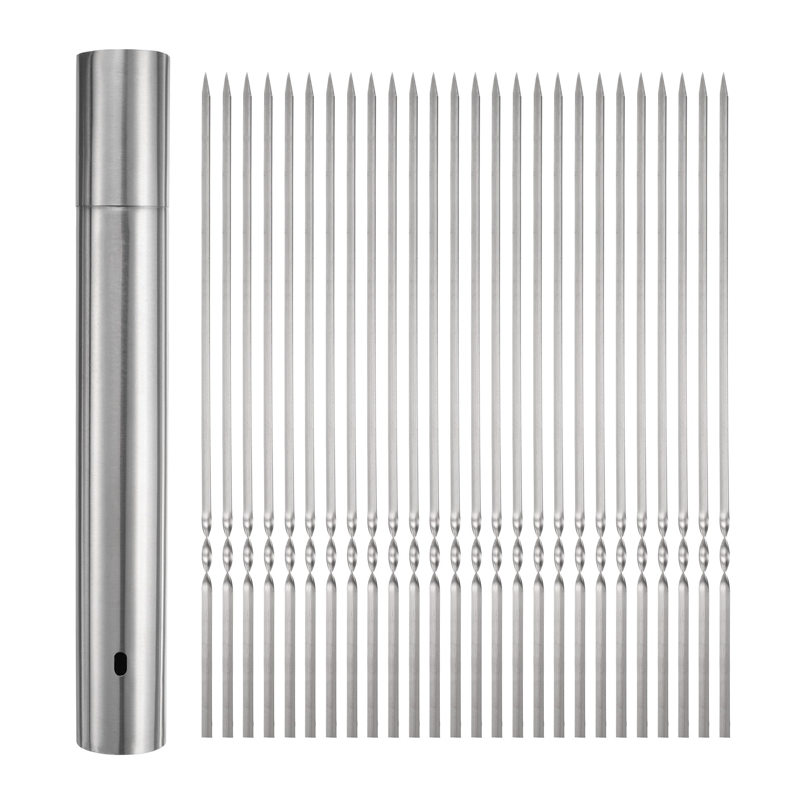 100pcs Kebob Skewers 35cm x 5cm Stainless Steel Flat Sticks with Tube Storage