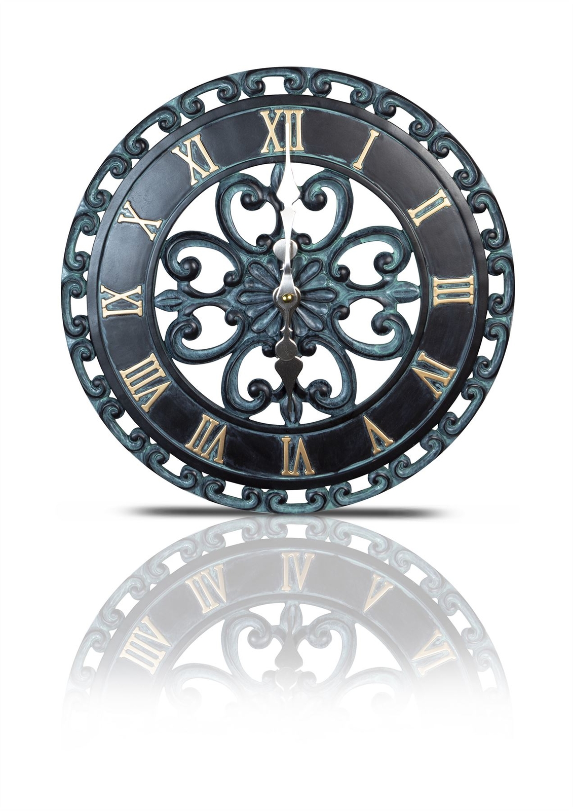 Vintage Garden Wall Clock Roman Numerals Indoor Outdoor Open Face 33cm Weathered