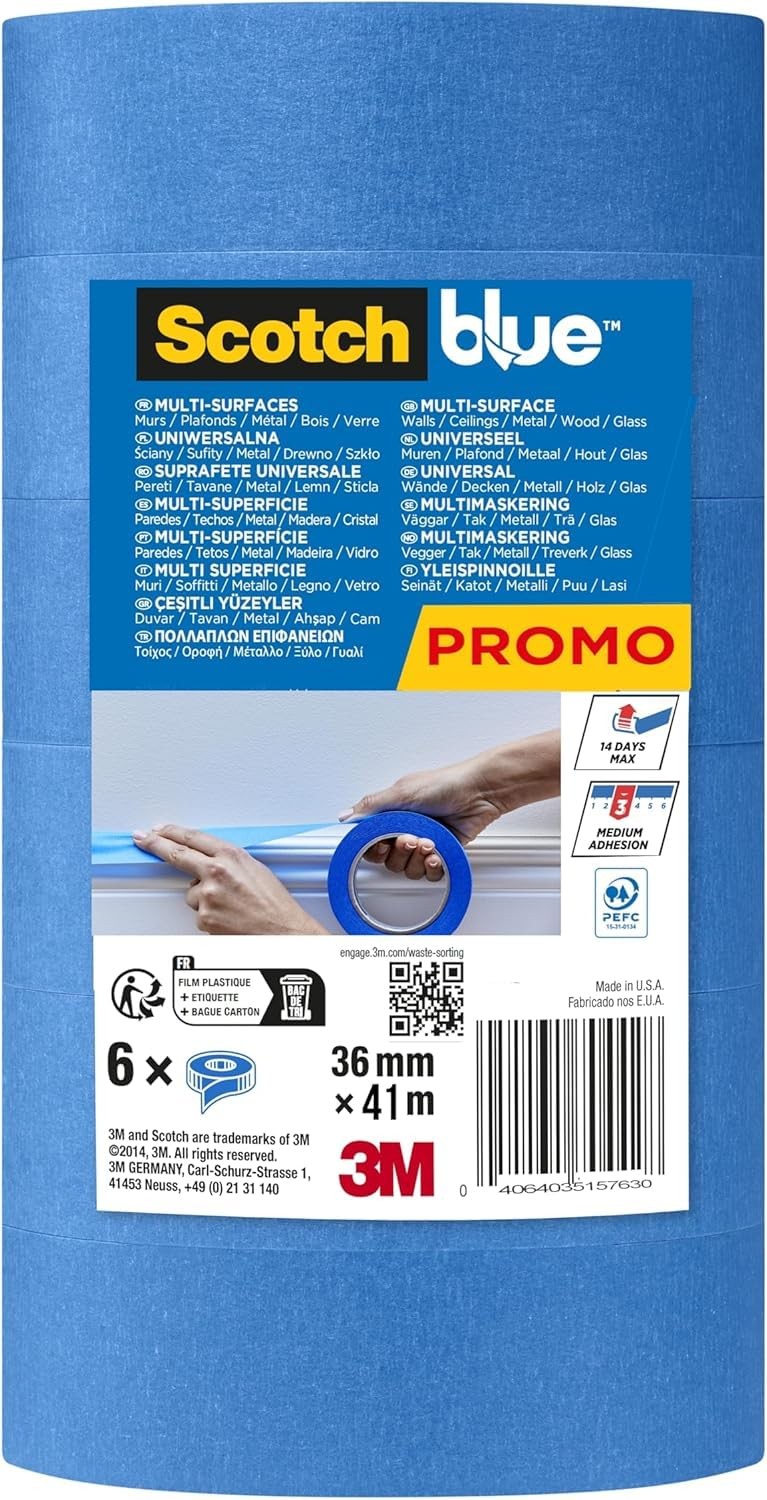 ScotchBlue Multi-Surface Masking Tape, 6 Rolls, 36 mm x 41 m - Scotch Adhesive B