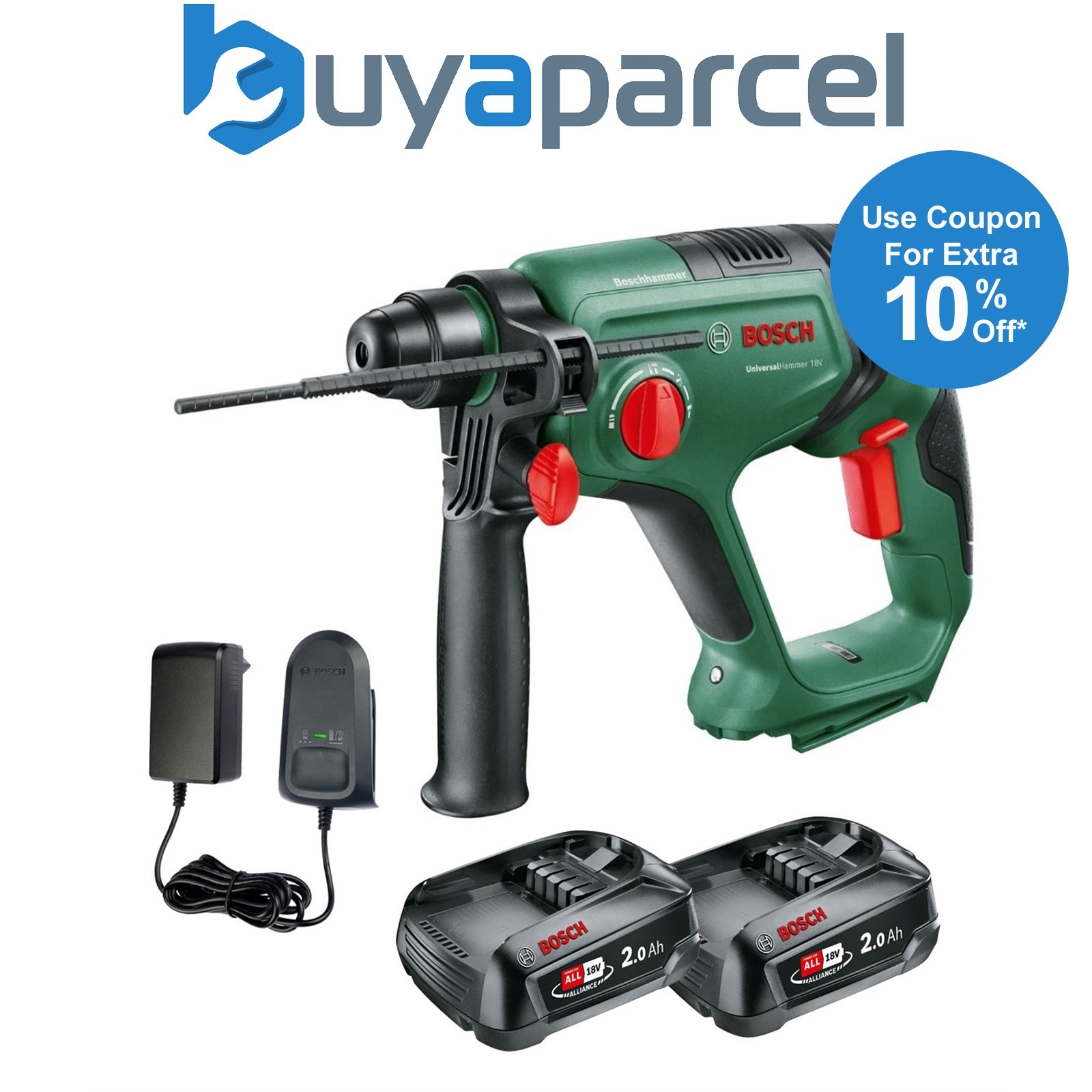 Bosch UniversalHammer 18V Cordless Rotary Hammer Drill 2 x 2.0Ah Battery Charger