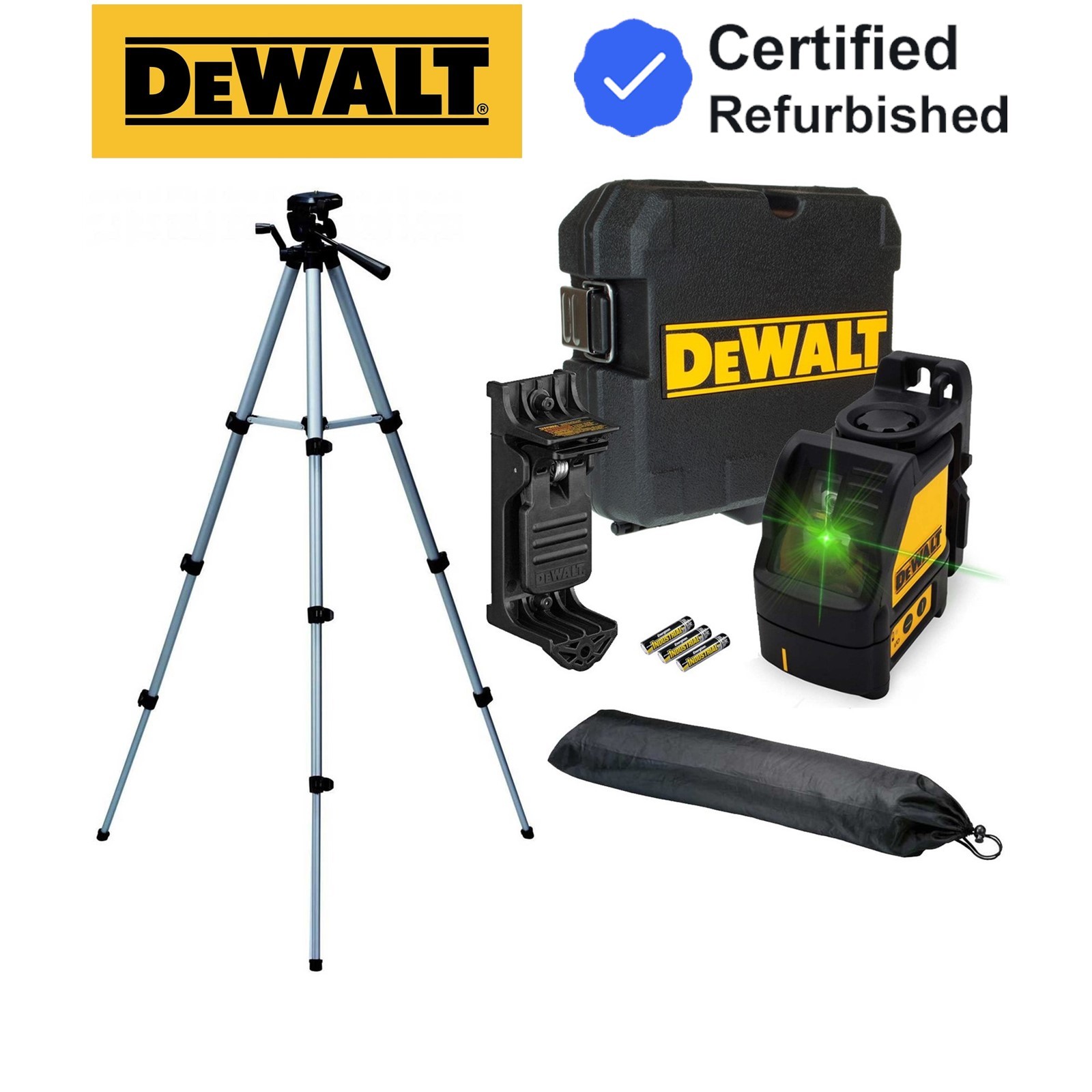 Dewalt DW088CG Green Cross Line Laser Level Self Levelling + Bracket + Tripod