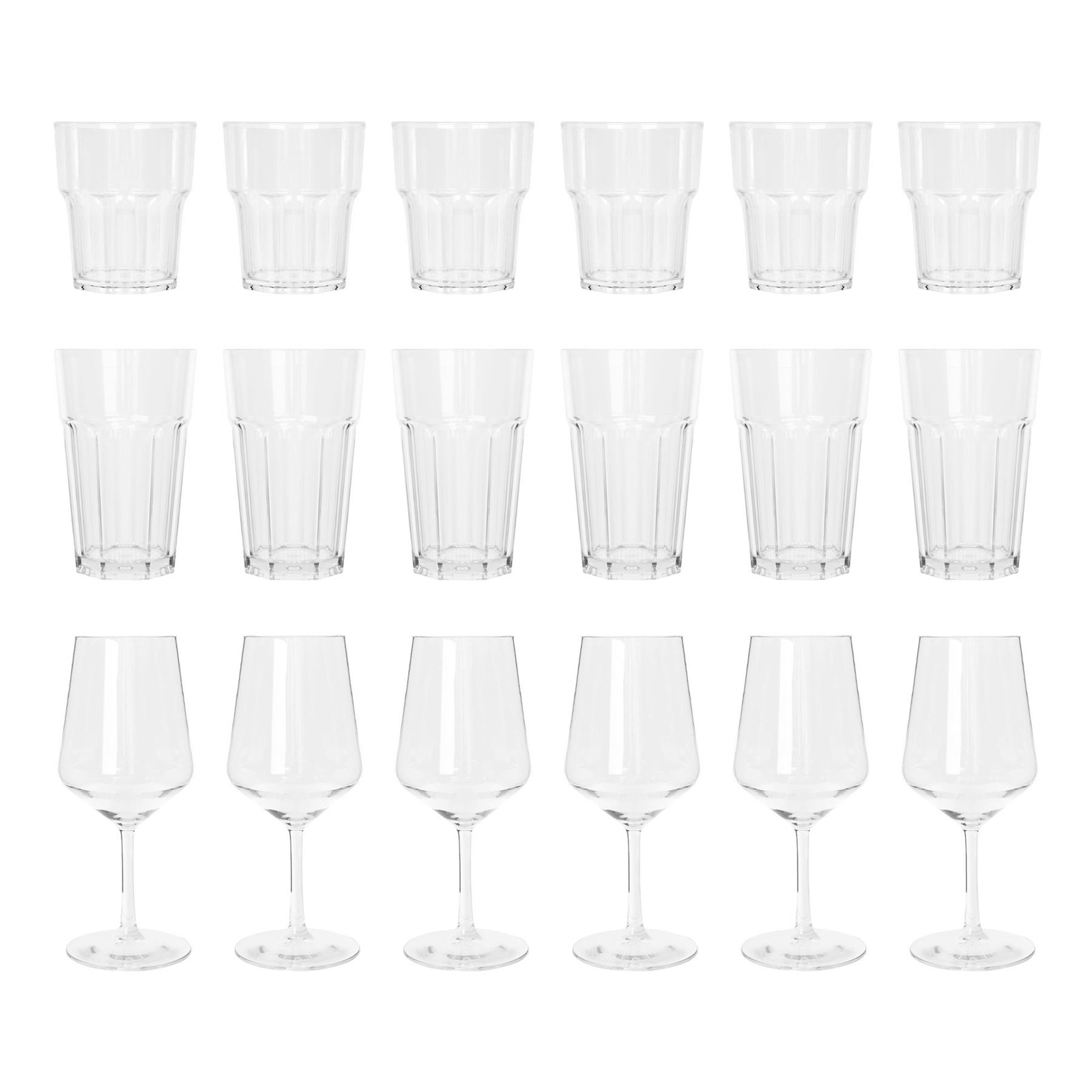 18pc Reusable Plastic Glassware Set Wine Party Wedding BBQ Drinking Cups