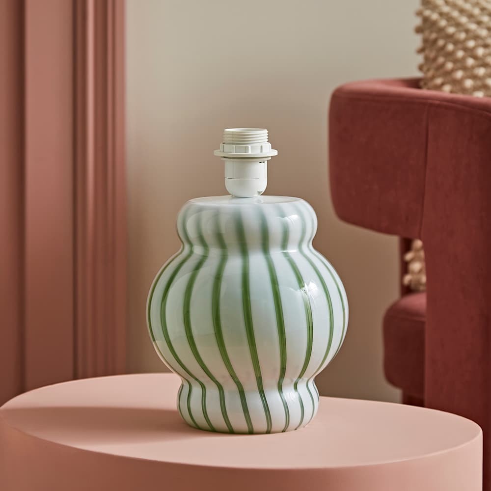 Green Stripe Table Lamp Glass Base Living Room Bedroom Bedside Modern Light