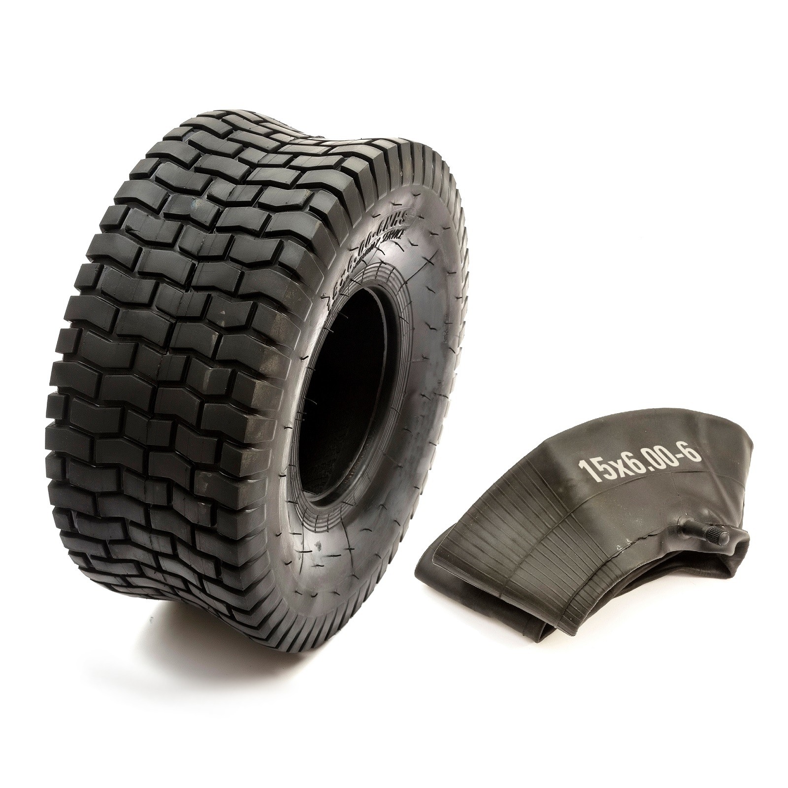 Tyre 15x6.00-6 & Inner Tube Straight Valve Lawn Tractor Grass Chevron Turf Tread