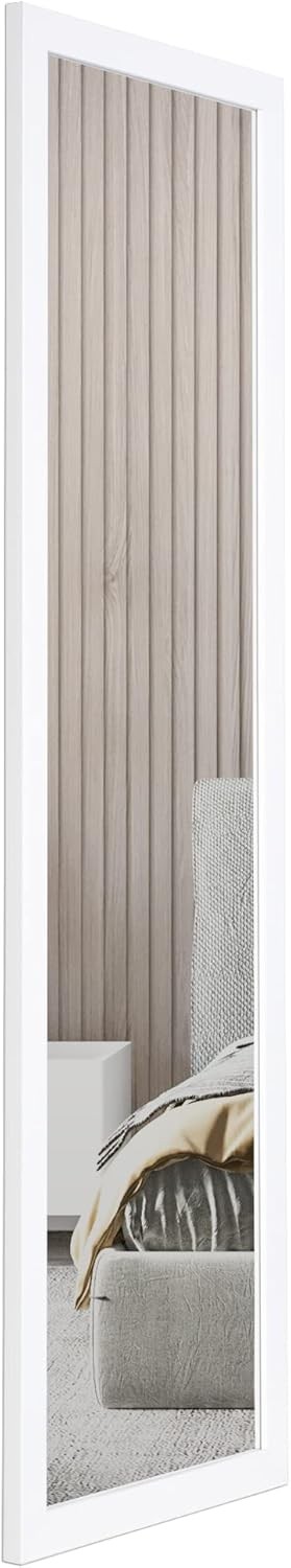 Full Length Wooden Wall Mounted Mirror - White - 35x110cm