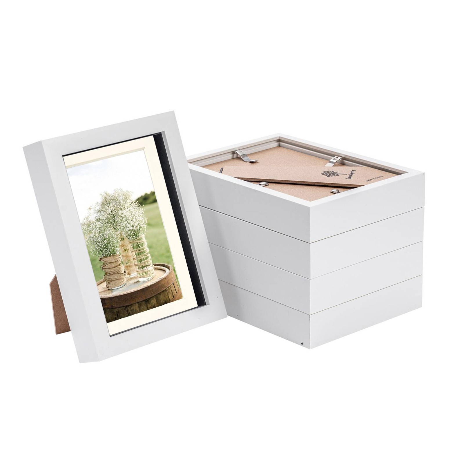 5x 3D Box Photo Frames Picture Display 5 x 7" with 4 x 6" Mount White/Ivory