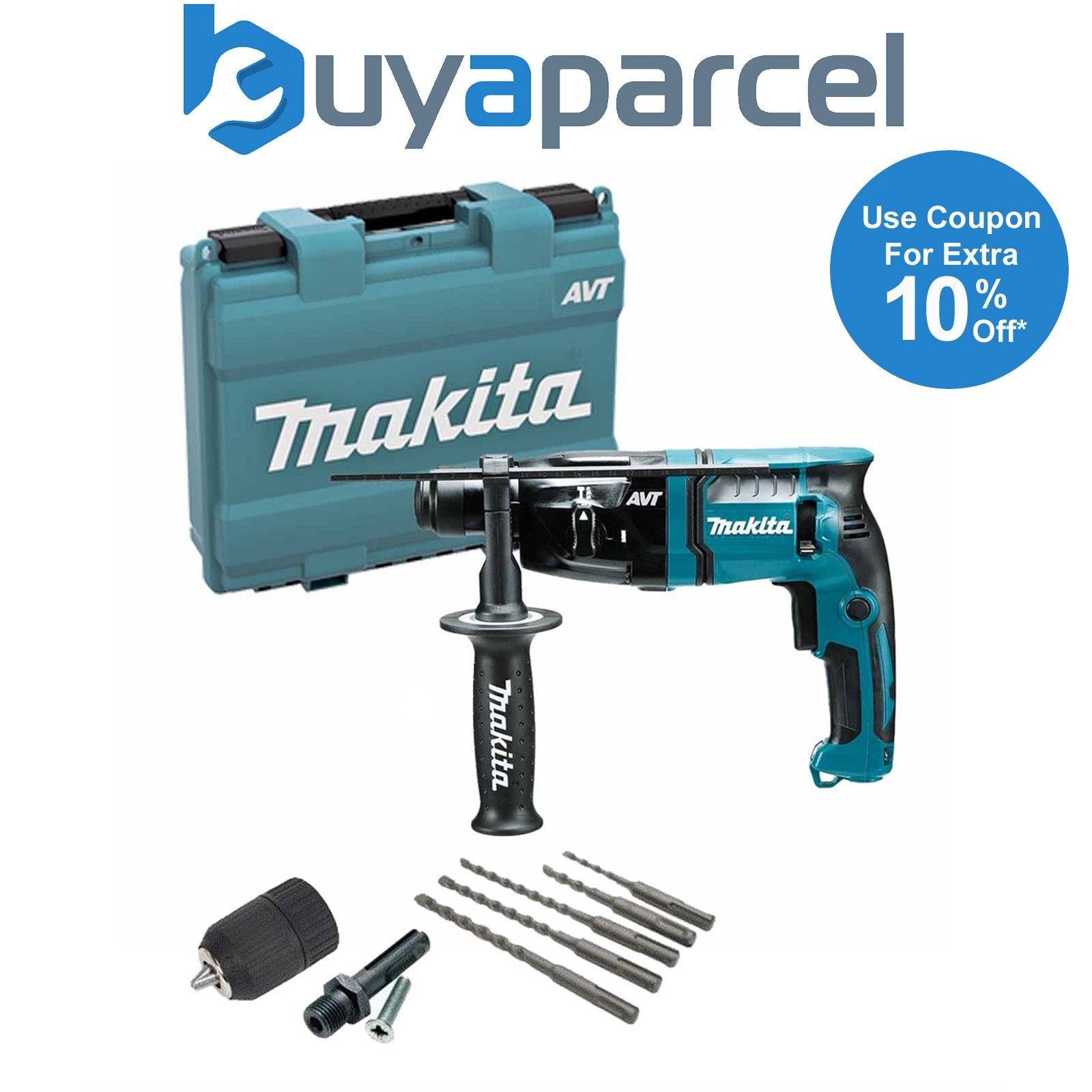 Makita HR1841F 240v SDS Plus AVT 2 Mode Rotary Hammer Drill + SDS Bits + Chuck