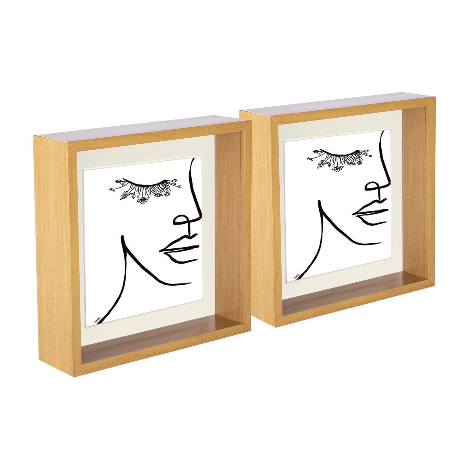 5x 3D Deep Box Photo Frames 8 x 8" with 6 x 6" Mount Light Wood/Ivory