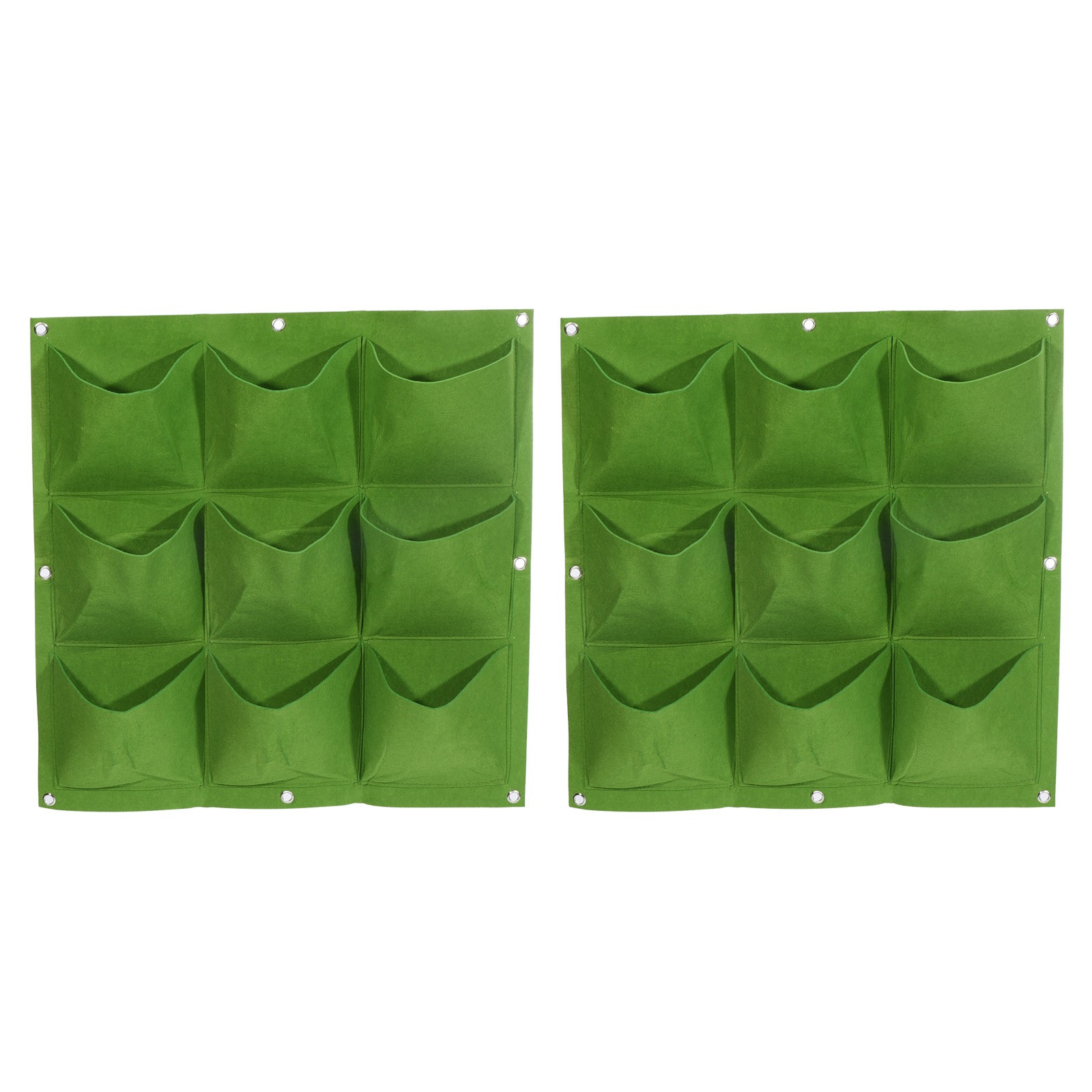 2Pcs Vertical Hanging Felt Fabric Grow Bag Flowerpot Bag with 9 Pockets, Green