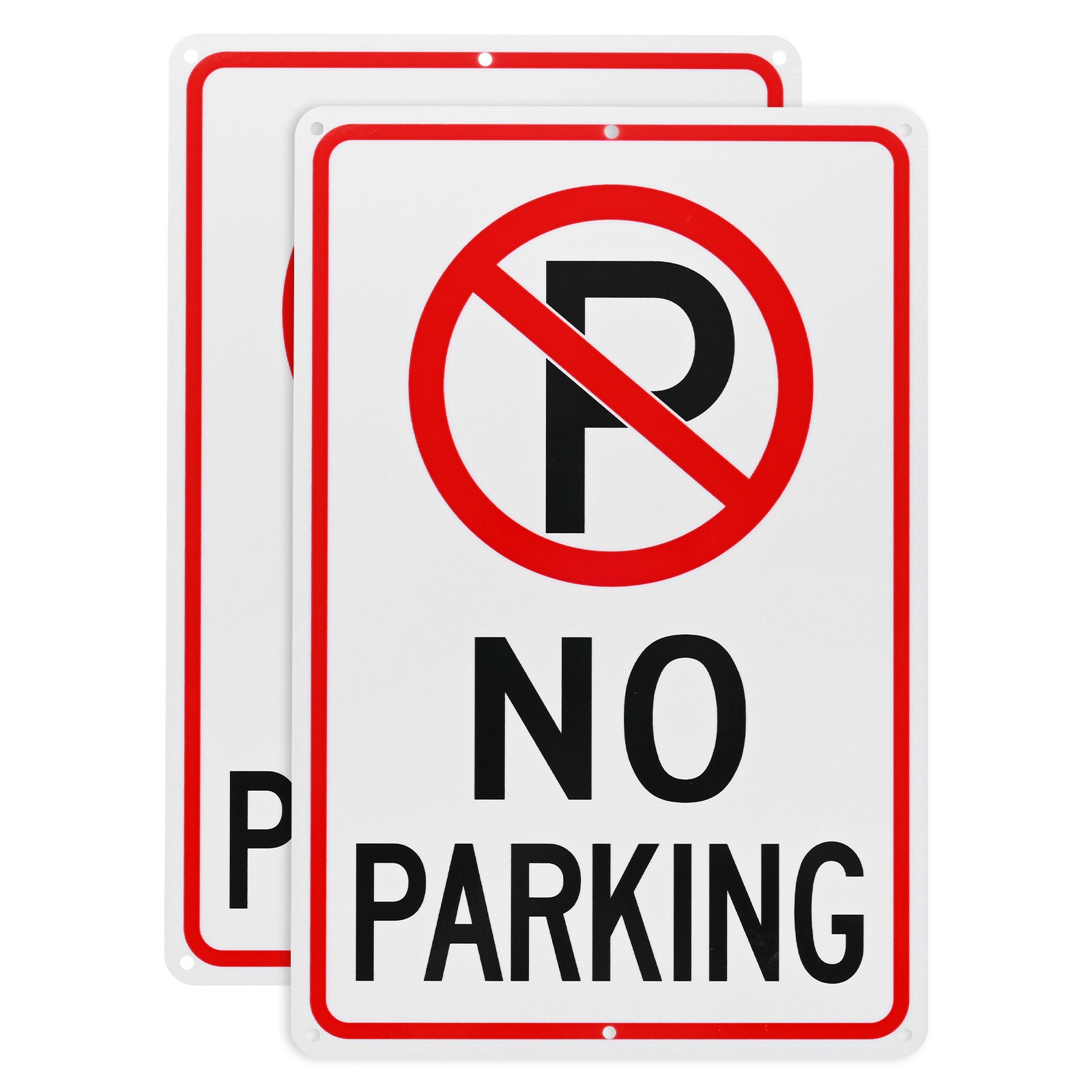 2 PCS NO PARKING Sign with P 14x10" Aluminum,Red Letter on White Background