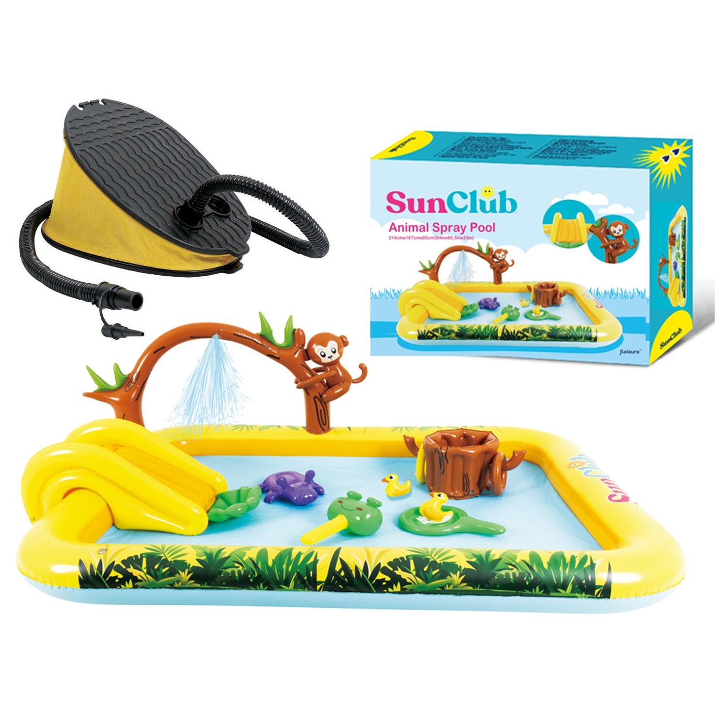 Children's Inflatable Play Pool & Foot Pump Animal themed 214cm x 181cm x 76cm