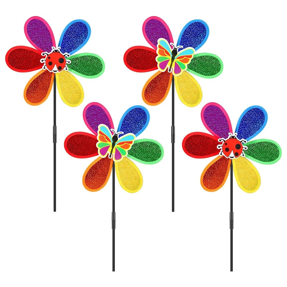 4X(4Pcs Pinwheels for Garden, Flower Garden Windmill,Wind Lawn Pinwheels3617