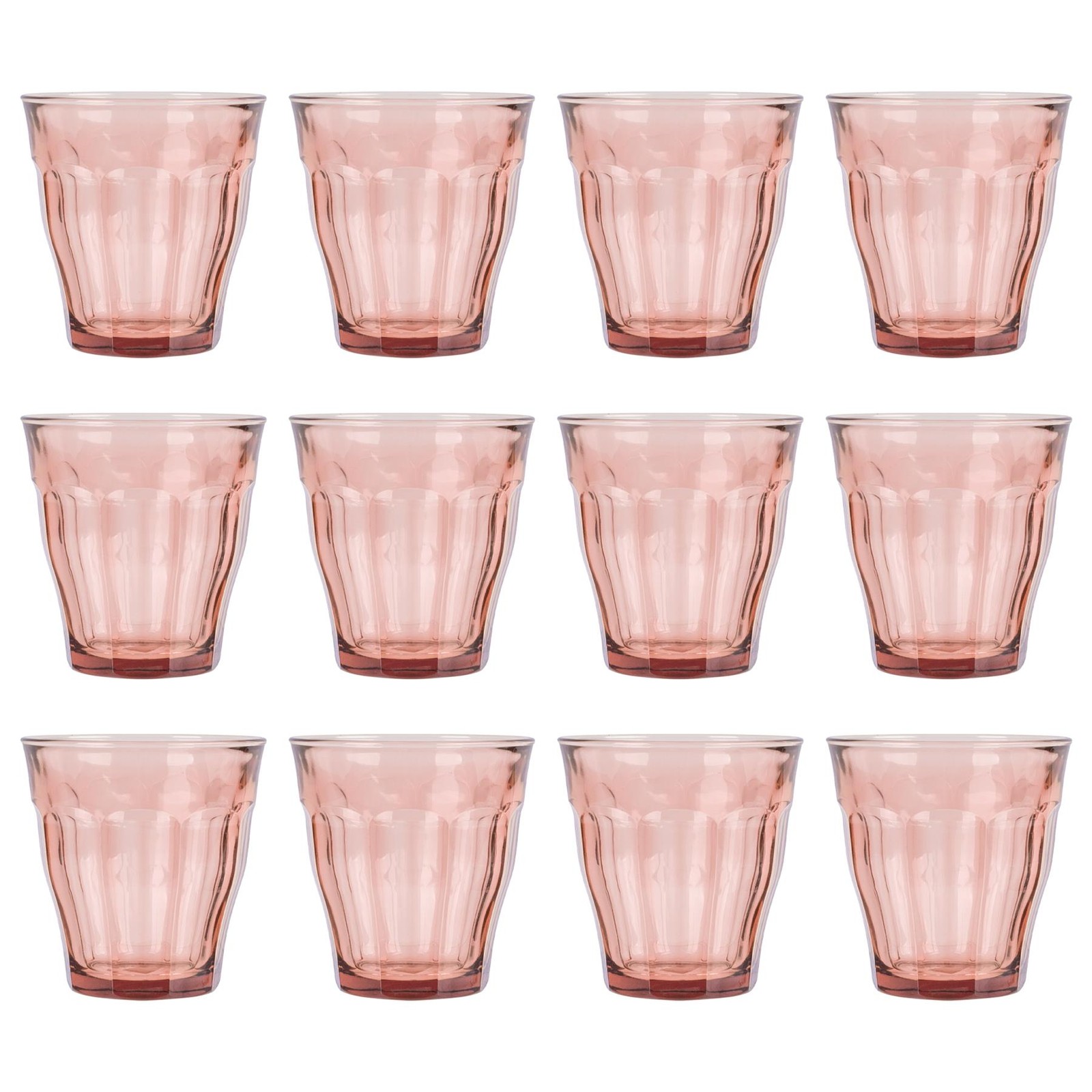 12x Duralex Pink 250ml Picardie Glass Tumblers Water Whiskey Drinking Cup Set