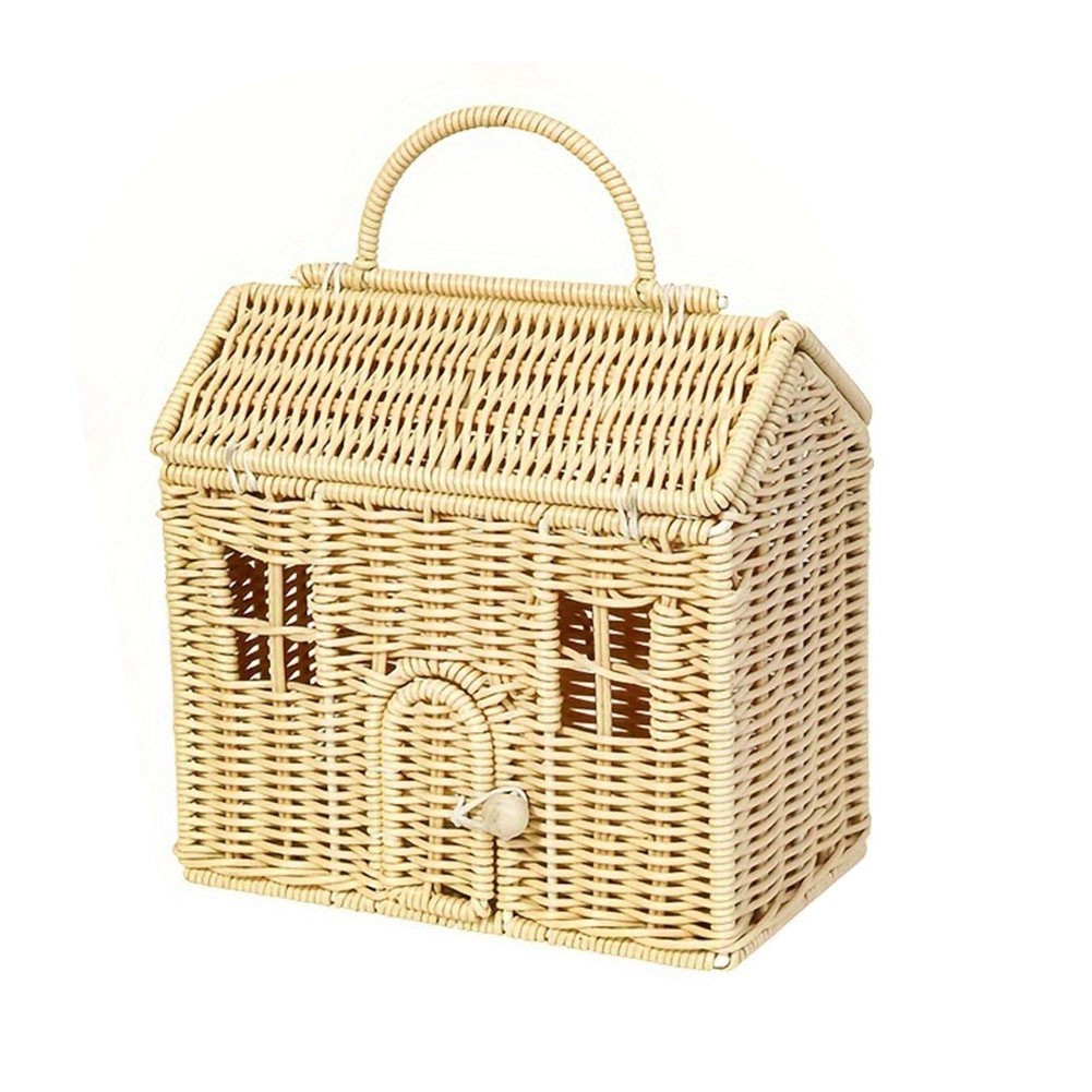 Rattan House Shaped Basket with Lid, Decorative Hand Woven Shelf Organizer4812