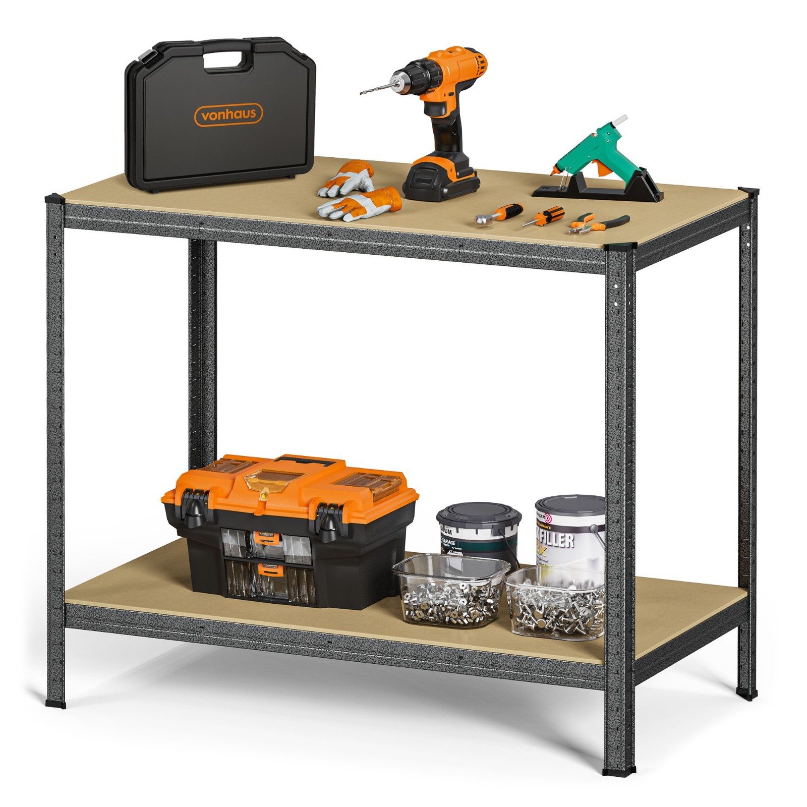 Workbench with 600kg Capacity - VonHaus Heavy Duty Garage Workbench with Storage