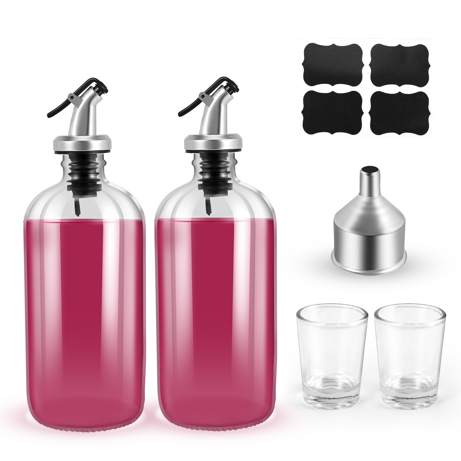 16Oz Glass Mouthwash Dispenser with Pour Spout Funnel and Labels Reusable1652