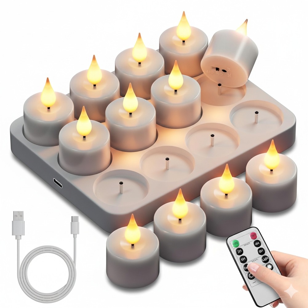 Rechargeable Flameless Tea Lights Candles:12Pc Battery Operated Tea Light9600