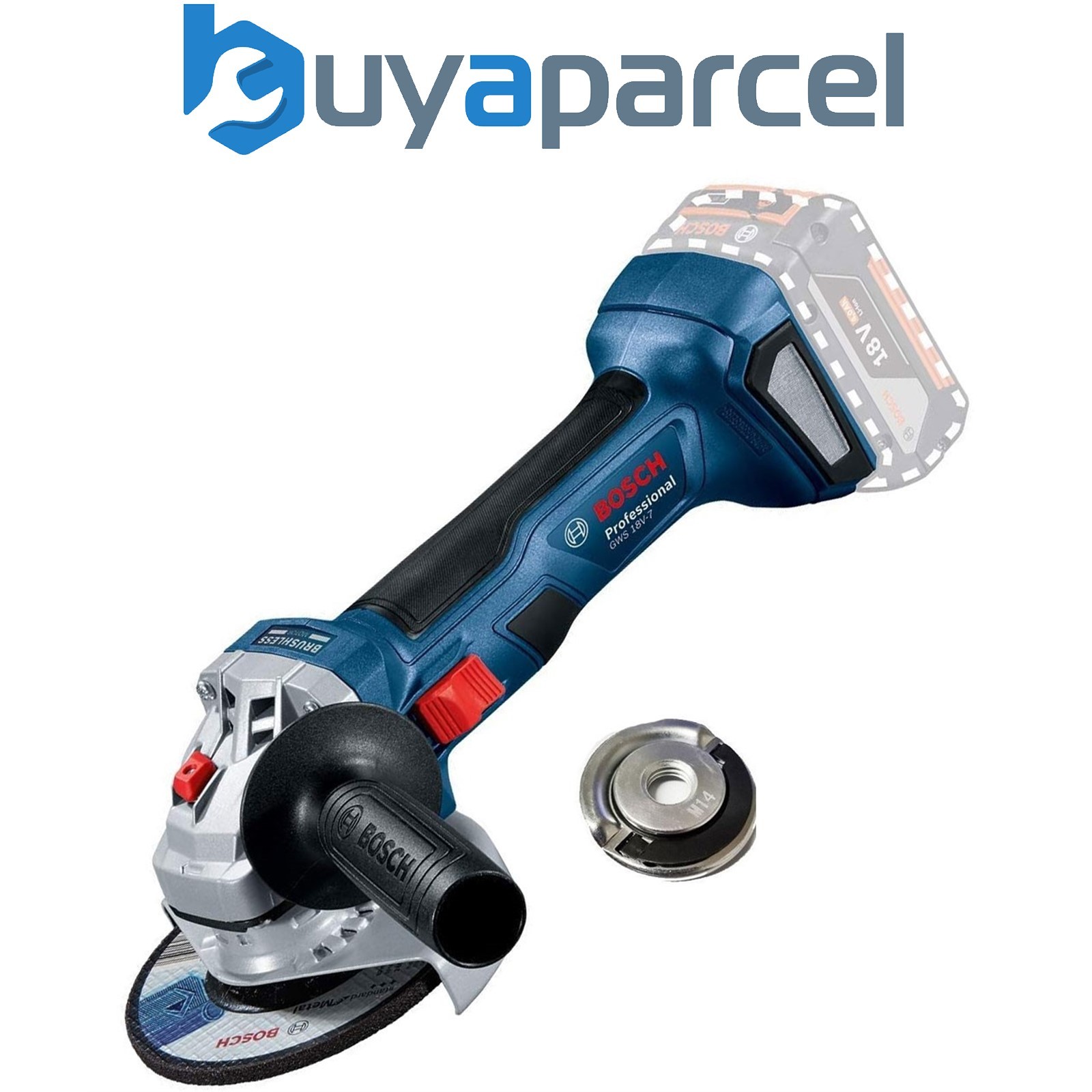 Bosch GWS 18V-7 125 18v 125mm 5" Brushless Angle Grinder Bare + Flange Nut