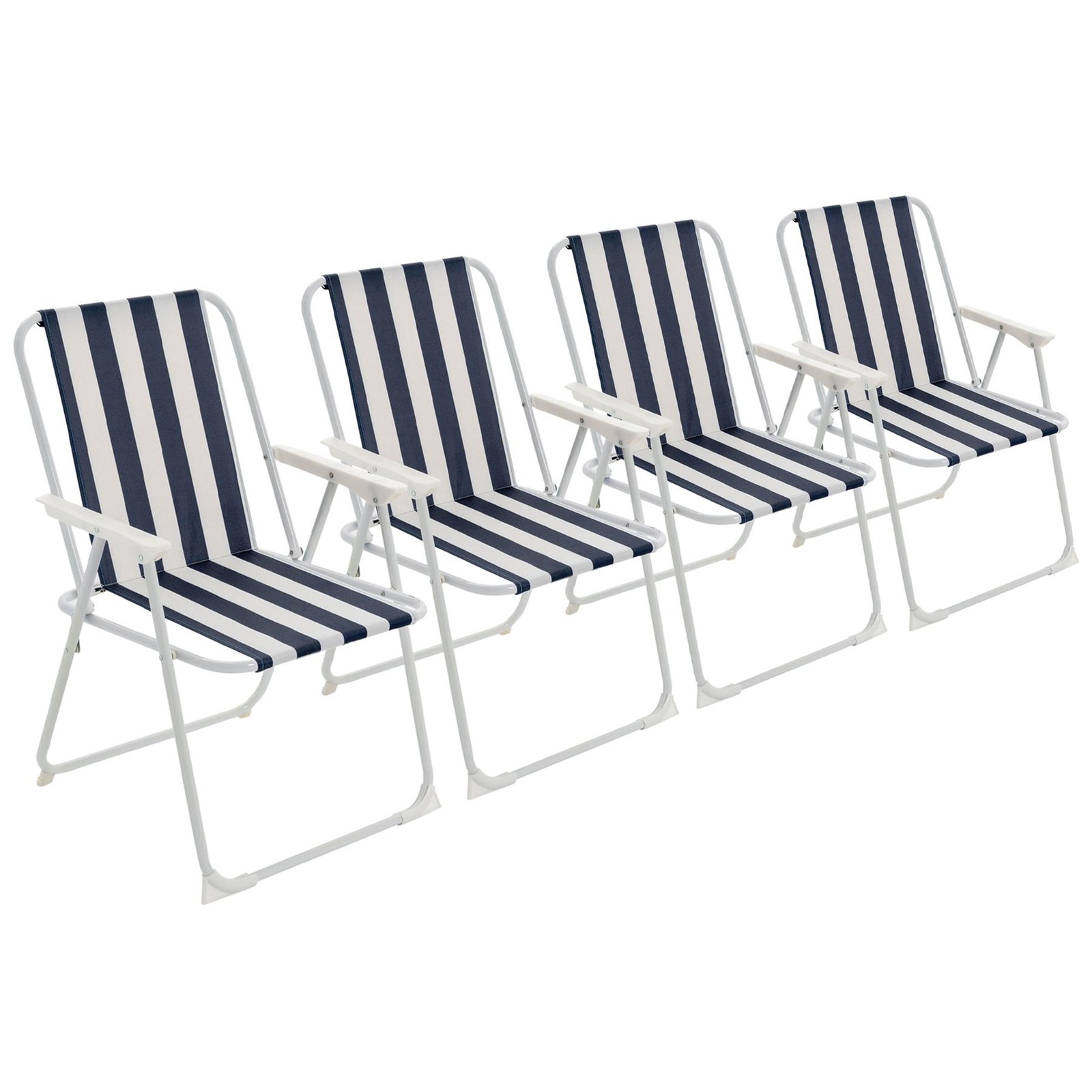 4x Folding Metal Beach Chairs Outdoor Camping Picnic Canvas Armchair Blue