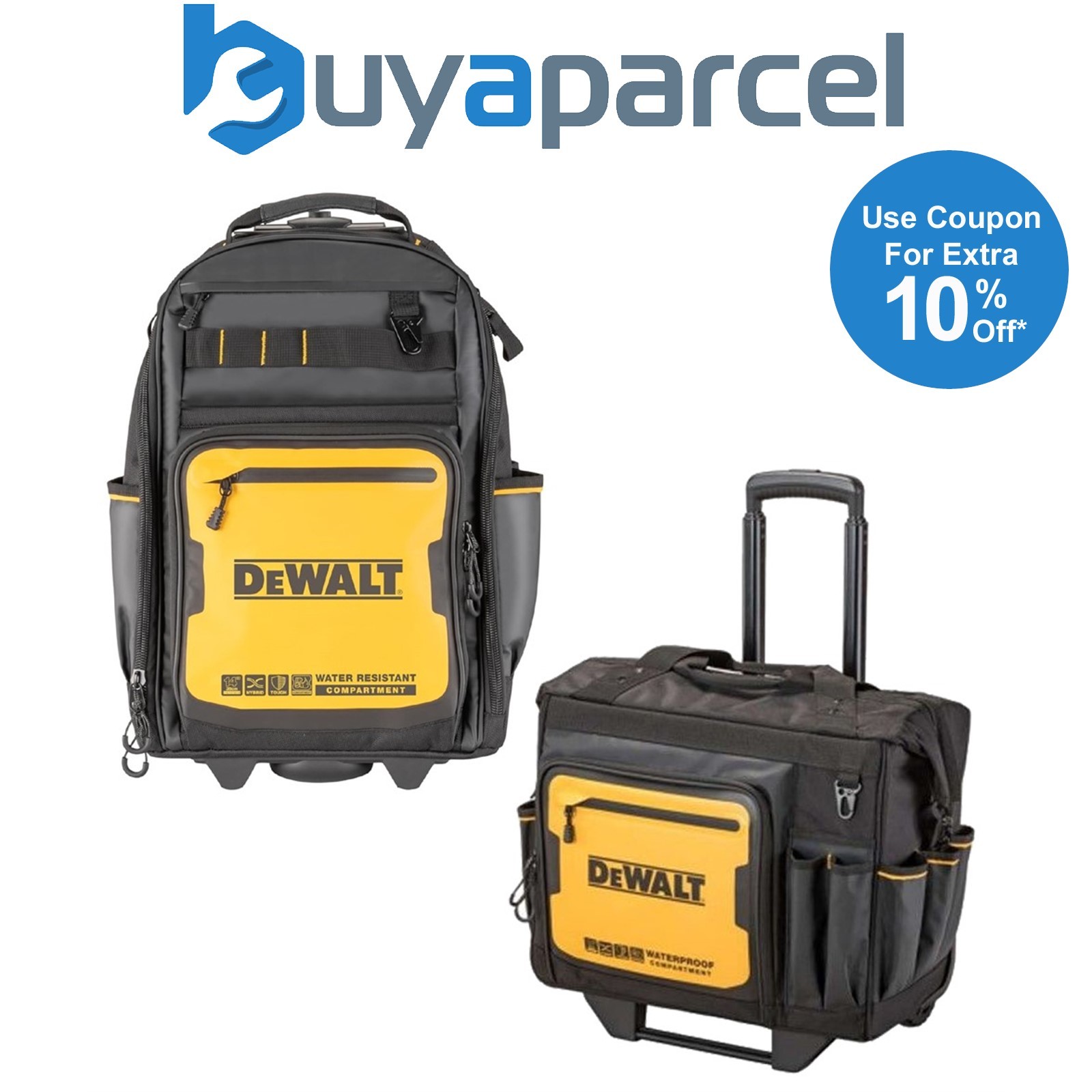 Dewalt Pro Rolling Wheeled Tool Bag Case Storage Stackable + Backpack on Wheels