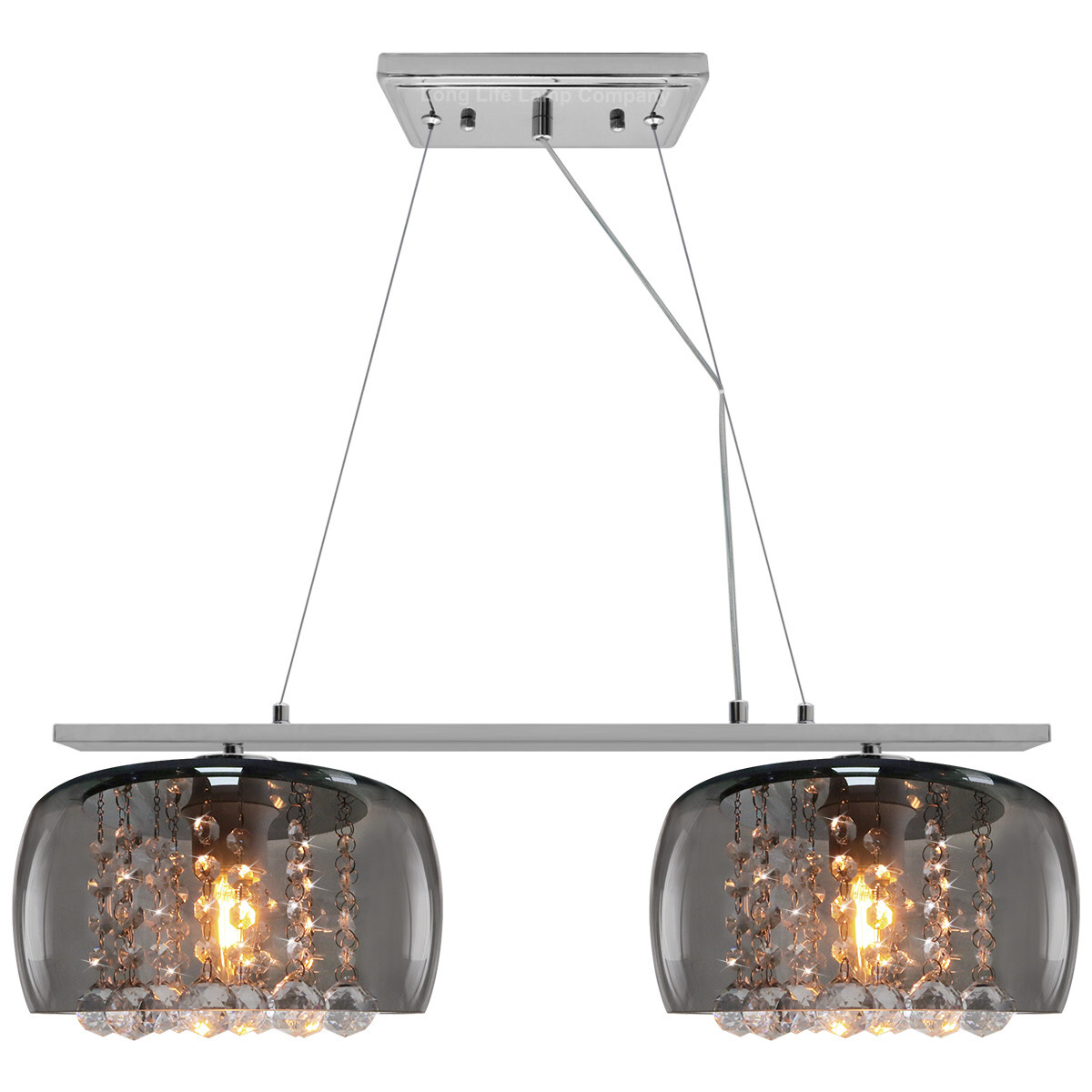 Modern Ceiling Crystal Droplet Pendant Light Double Smoked Grey Glass H3102