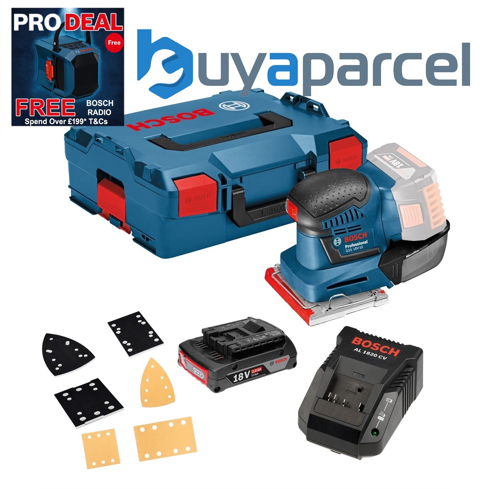 Bosch GSS18V-10 18v Li-ion Multi Base Orbital Detail Sander +3 Plates 1 X 2ah