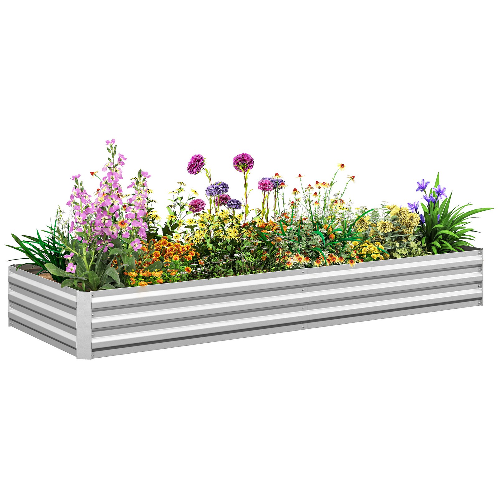 Outsunny Galvanised Raised Garden Bed Metal Planter Box, Silver