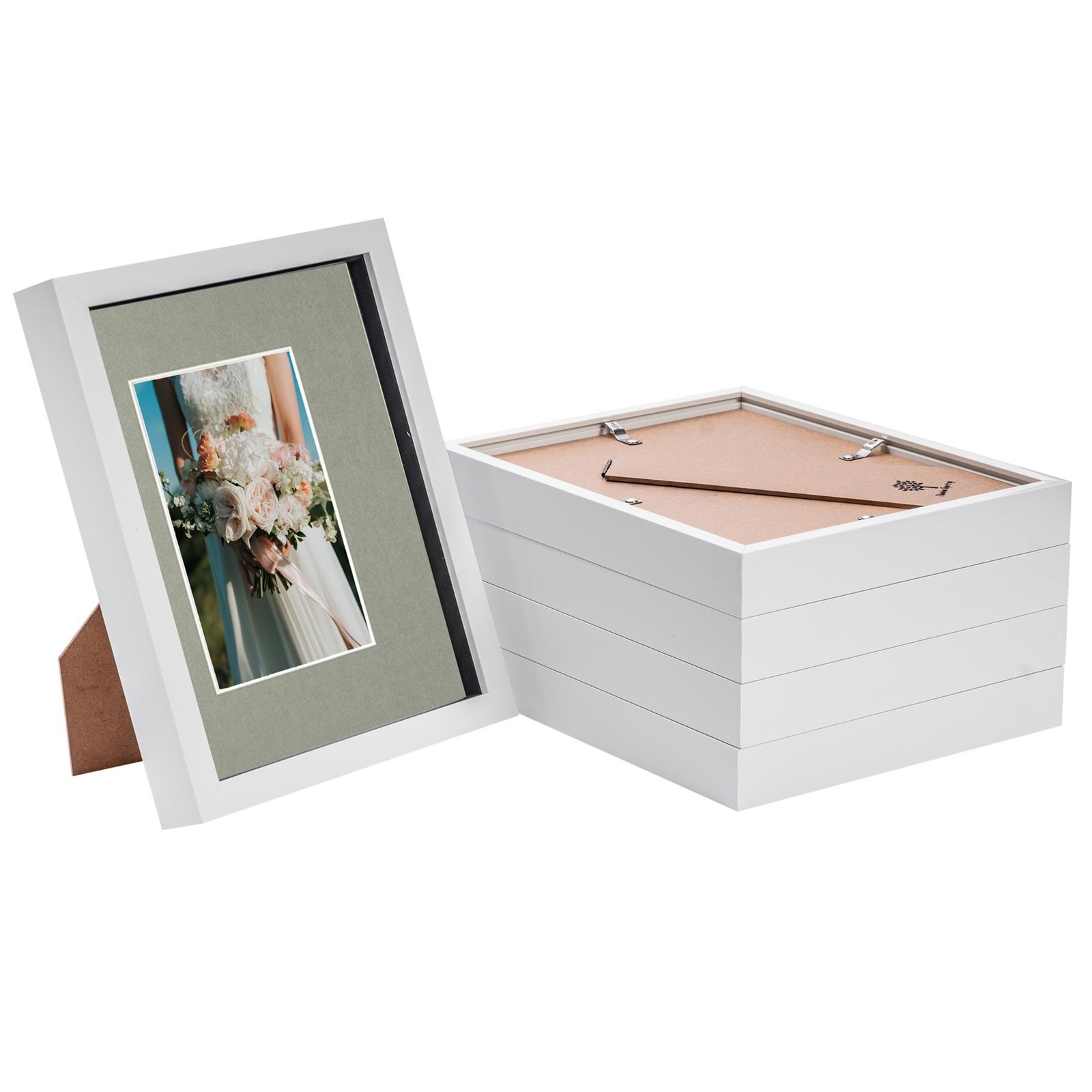 5x 3D Box Photo Frames Picture Display 8 x 10" with 4 x 6" Mount White/Grey